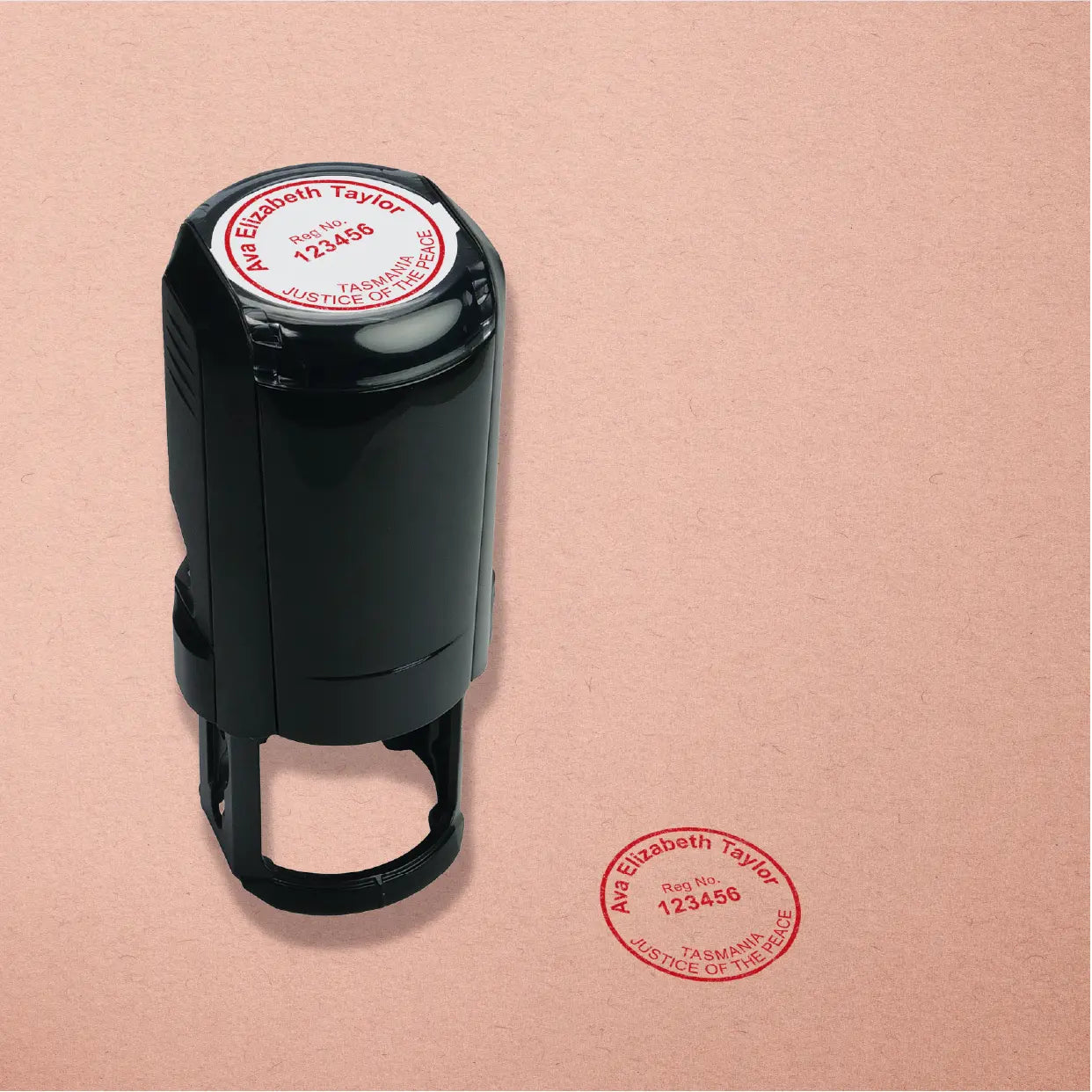 Mockup round Tasmanian Justice of the peace Self-inking stamp Red