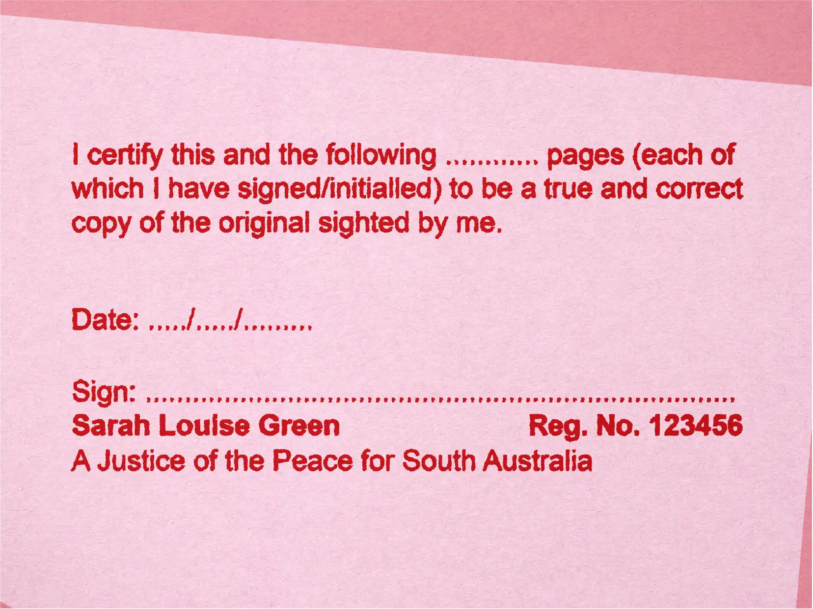 Large true copy Multi page rubber stamp SA