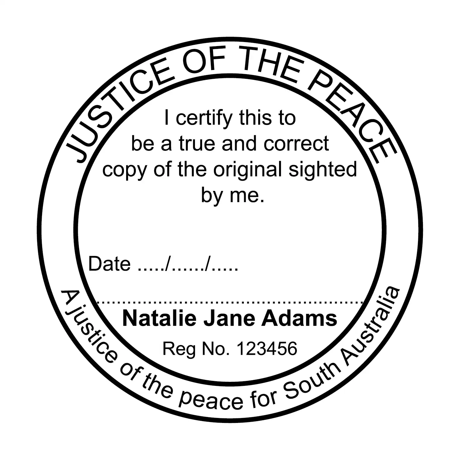 Black ink South Australia Custom True copy Rubber stamp Round