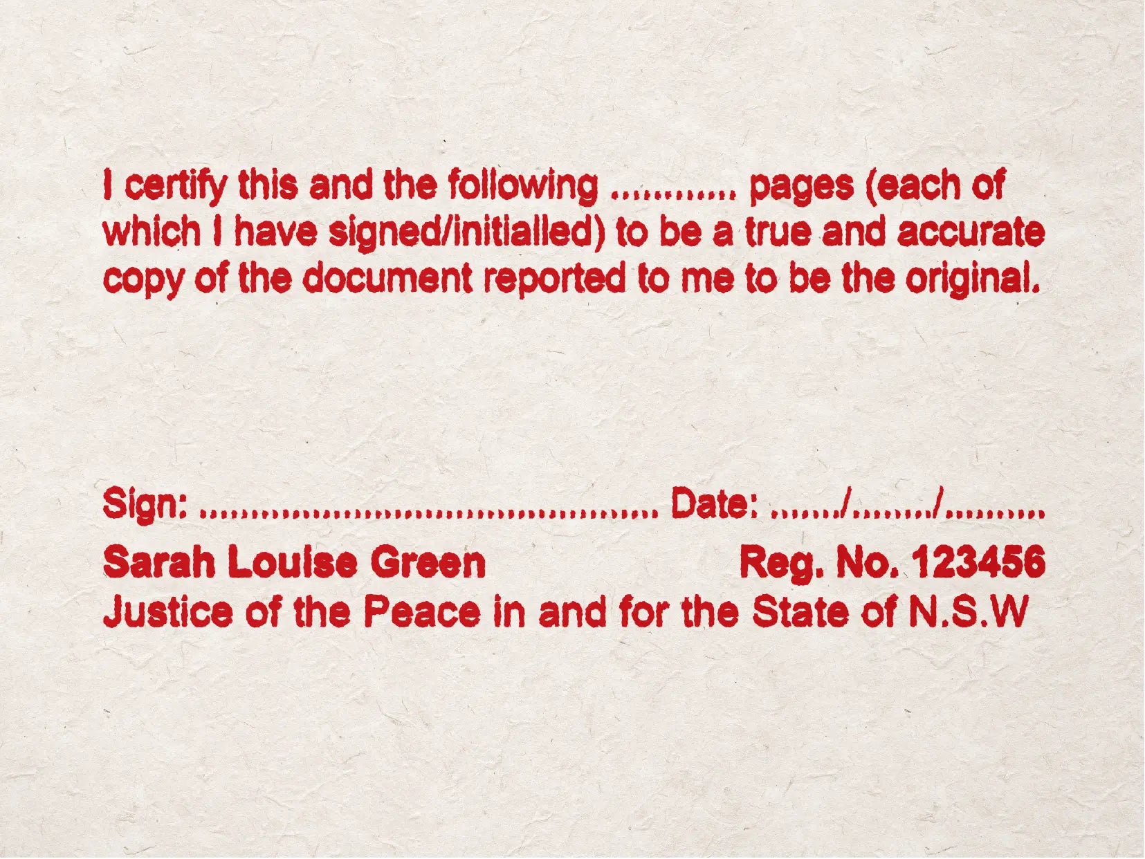 Large True Copy Multi Page Stamp nSW JP Red