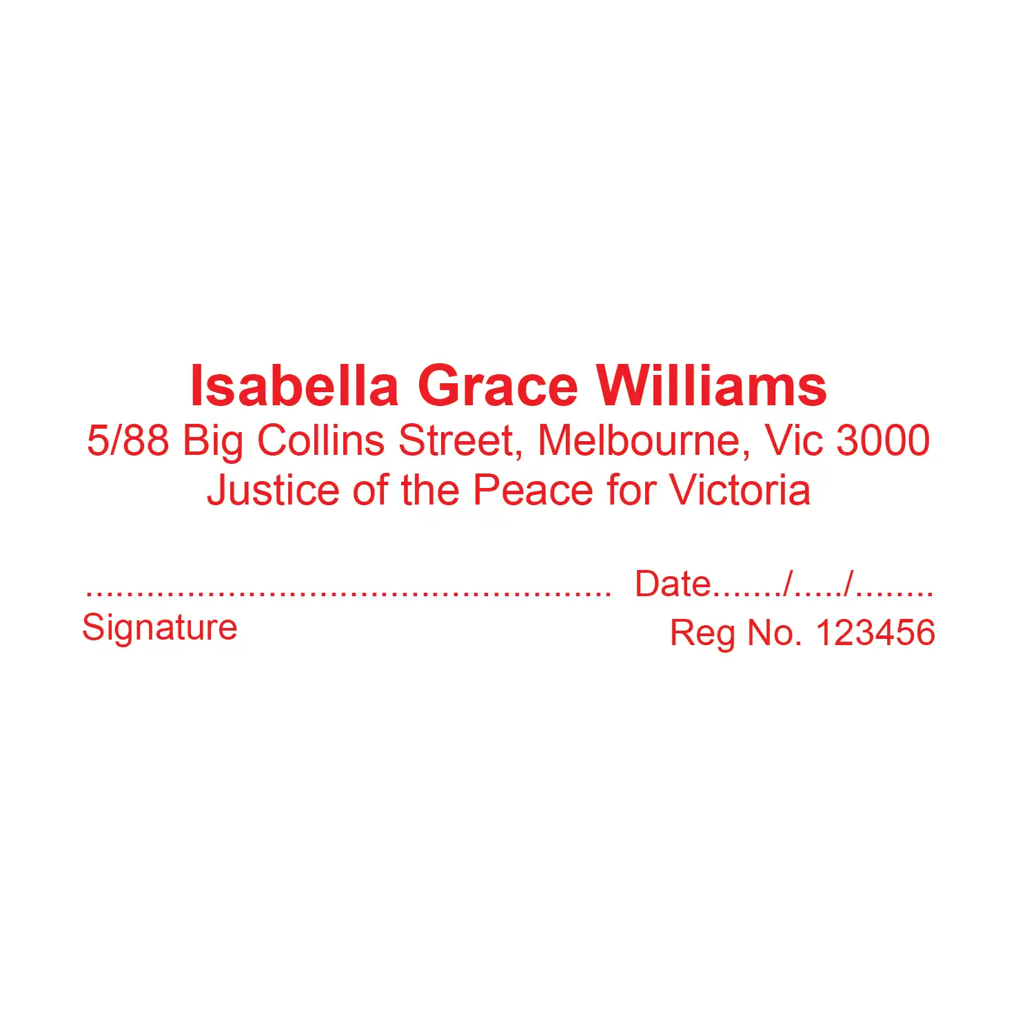 Victorian Justice Of The Peace Name stamps red ink
