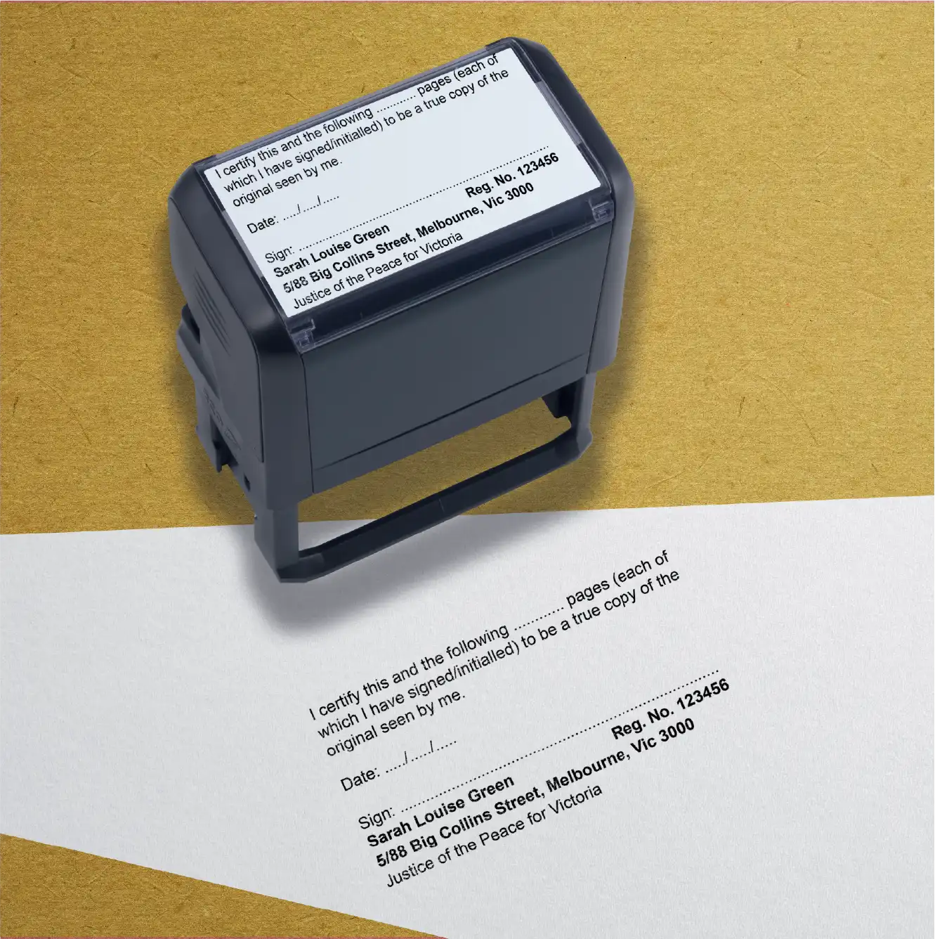 Pre-inked rubber stamp for witnessing multi-page documents Victorian JPs