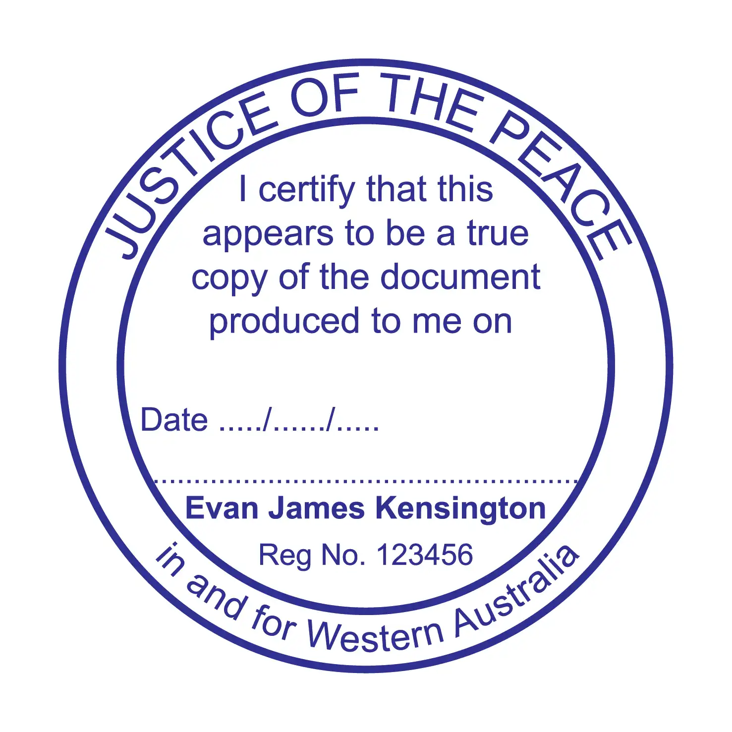 Blue Large Round True Copy JP Stamp Western Australia