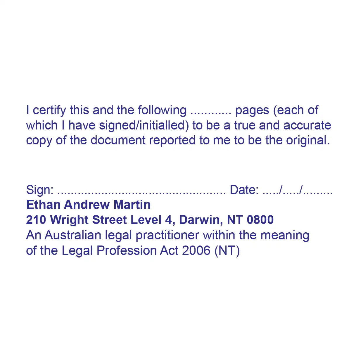 Blue Multi-page true copy rubber stamp NT