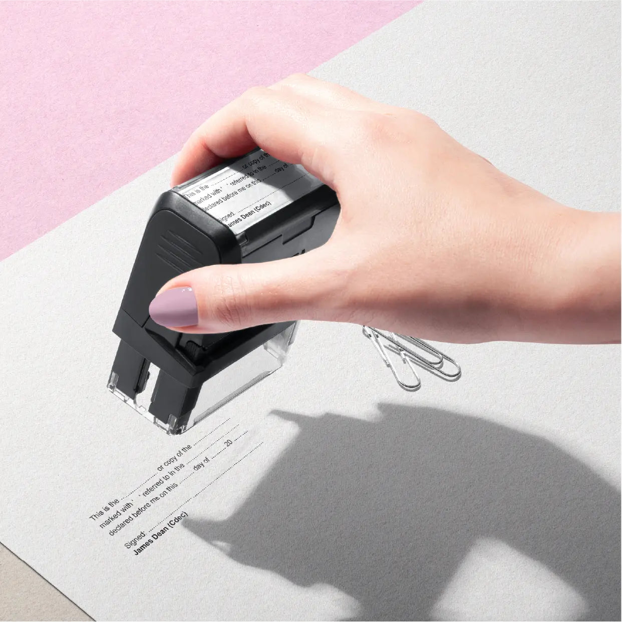 hand stamping Statutory Declaration stamp black ink