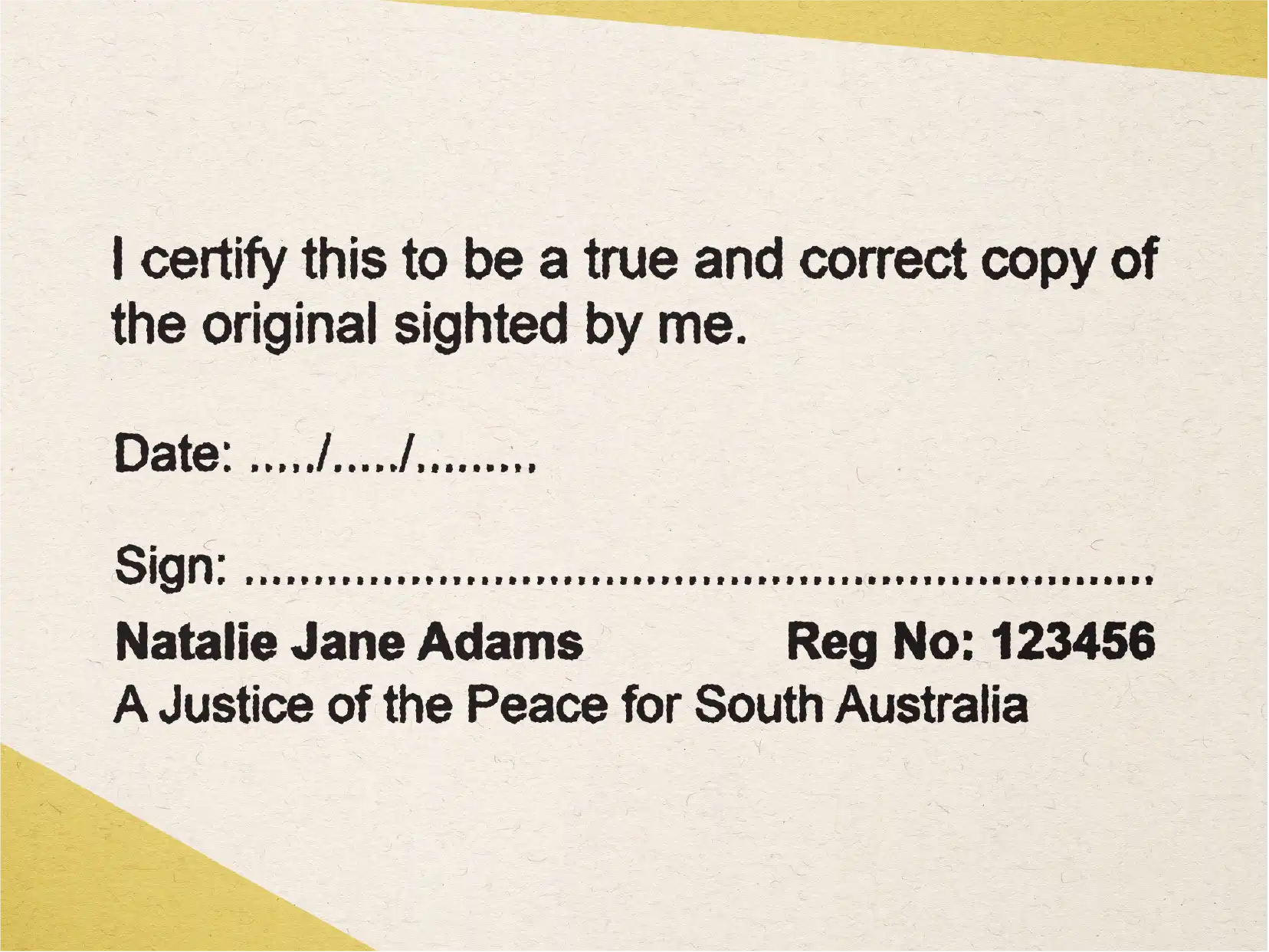 South Australia Justice of the peace Rubber stamp Large mock impression black ink