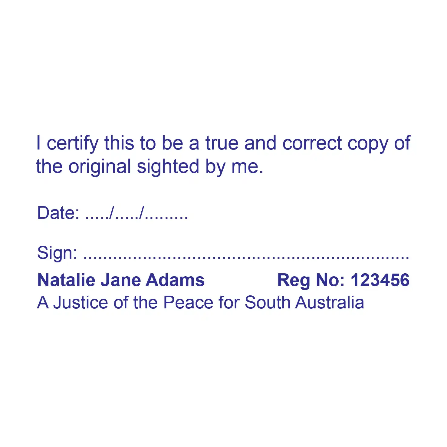 Blue Large true copy JP stamp for South australia template