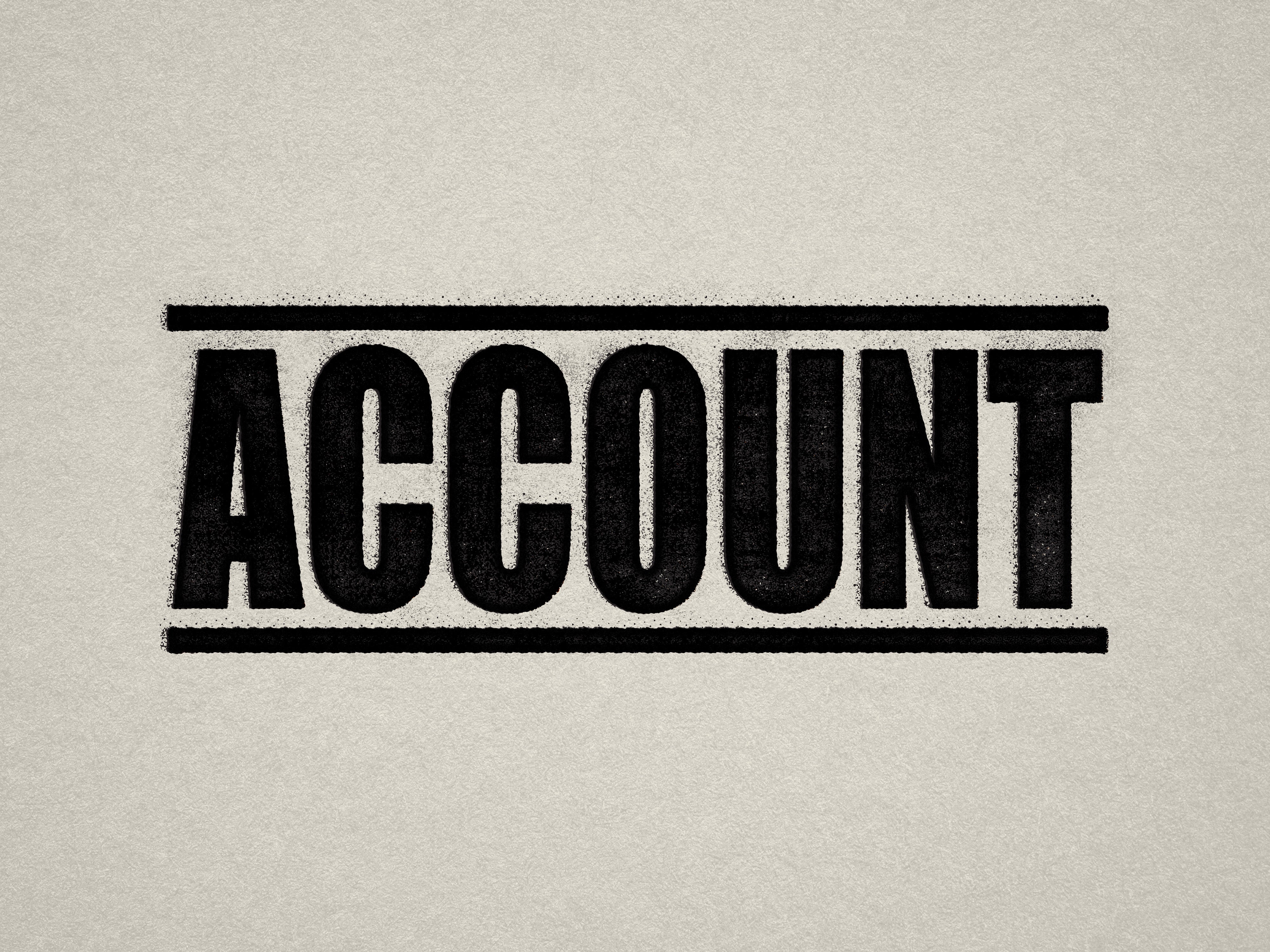 mock up design or lifestyle image of 'Account' rubber stamp black ink in paper background stampers hand stamp office business inventory documents self inking prefill refillable stamps stamping