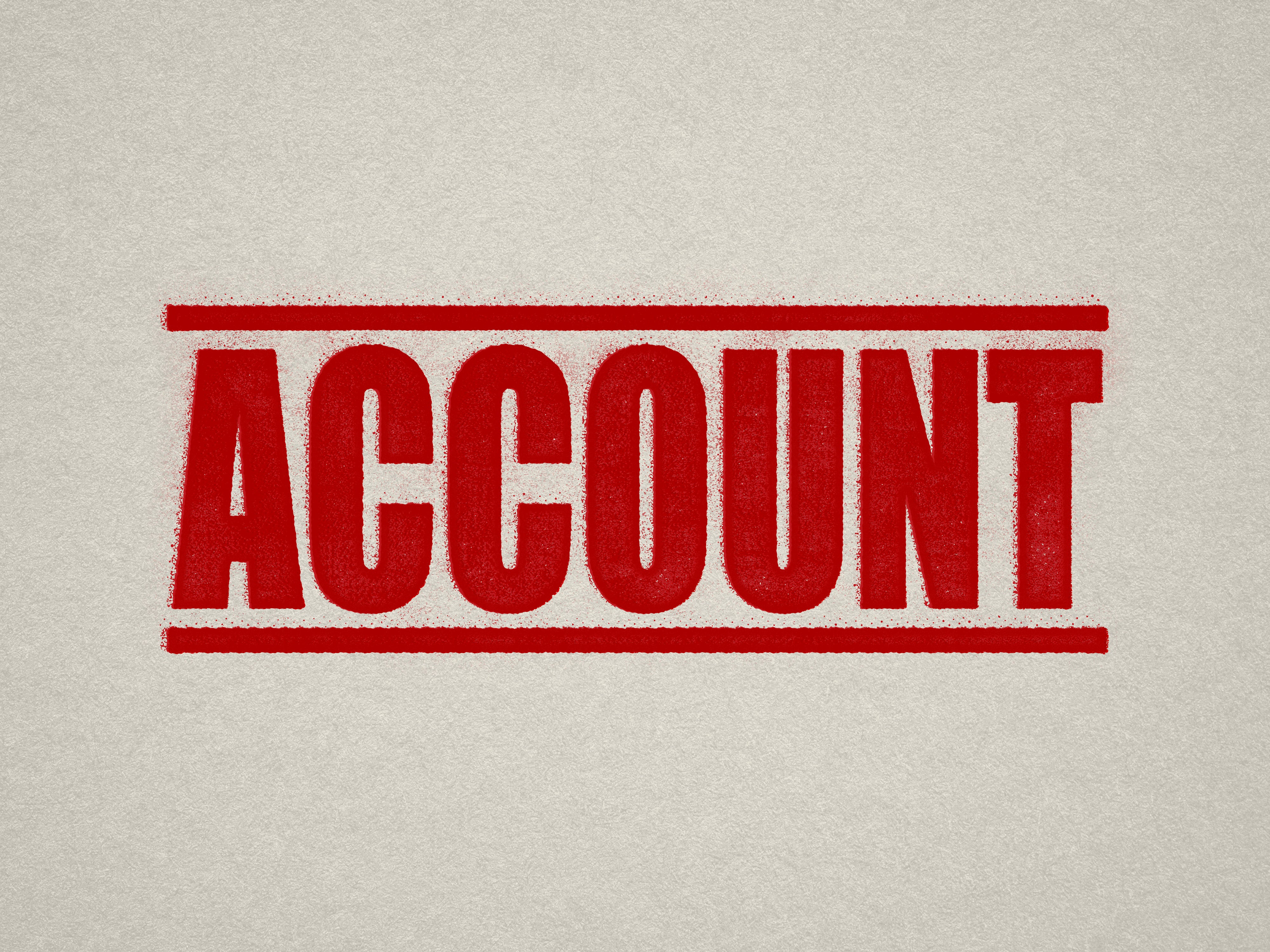 mock up design of 'Account' rubber stamp red ink in paper background stampers hand stamp office business inventory documents self inking prefill refillable stamps stamping
