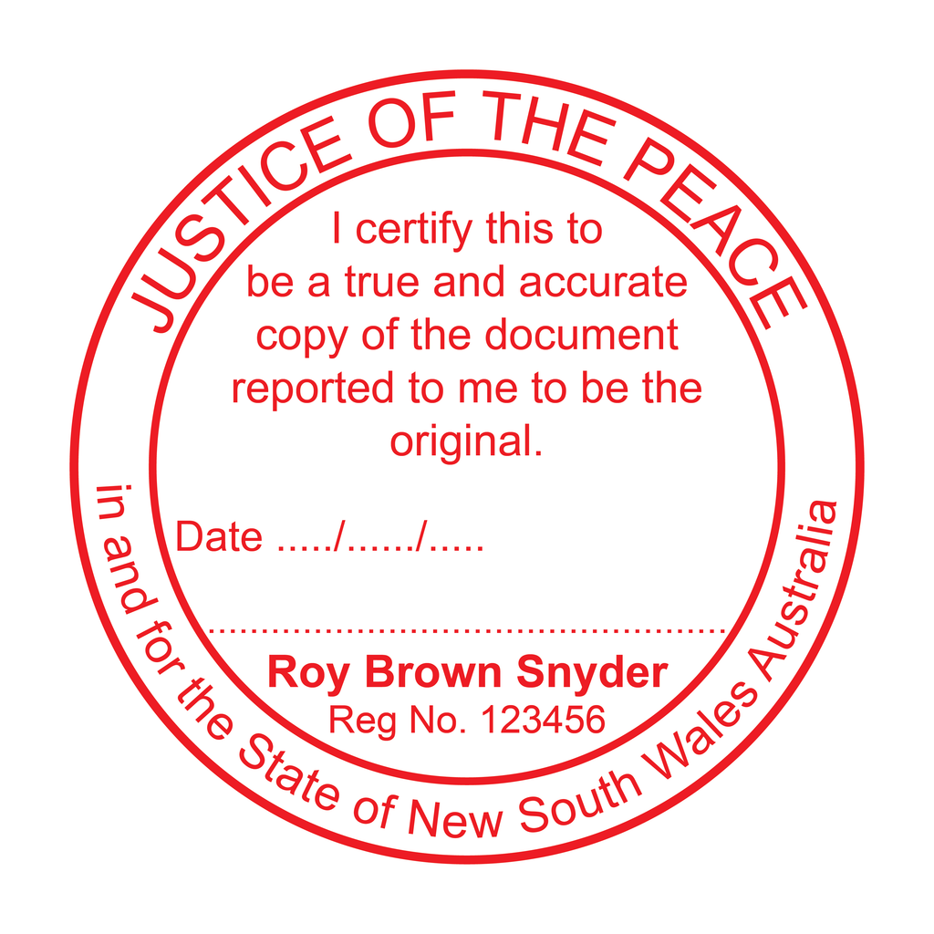 Round Justice of the peace stamp impression Red Ink