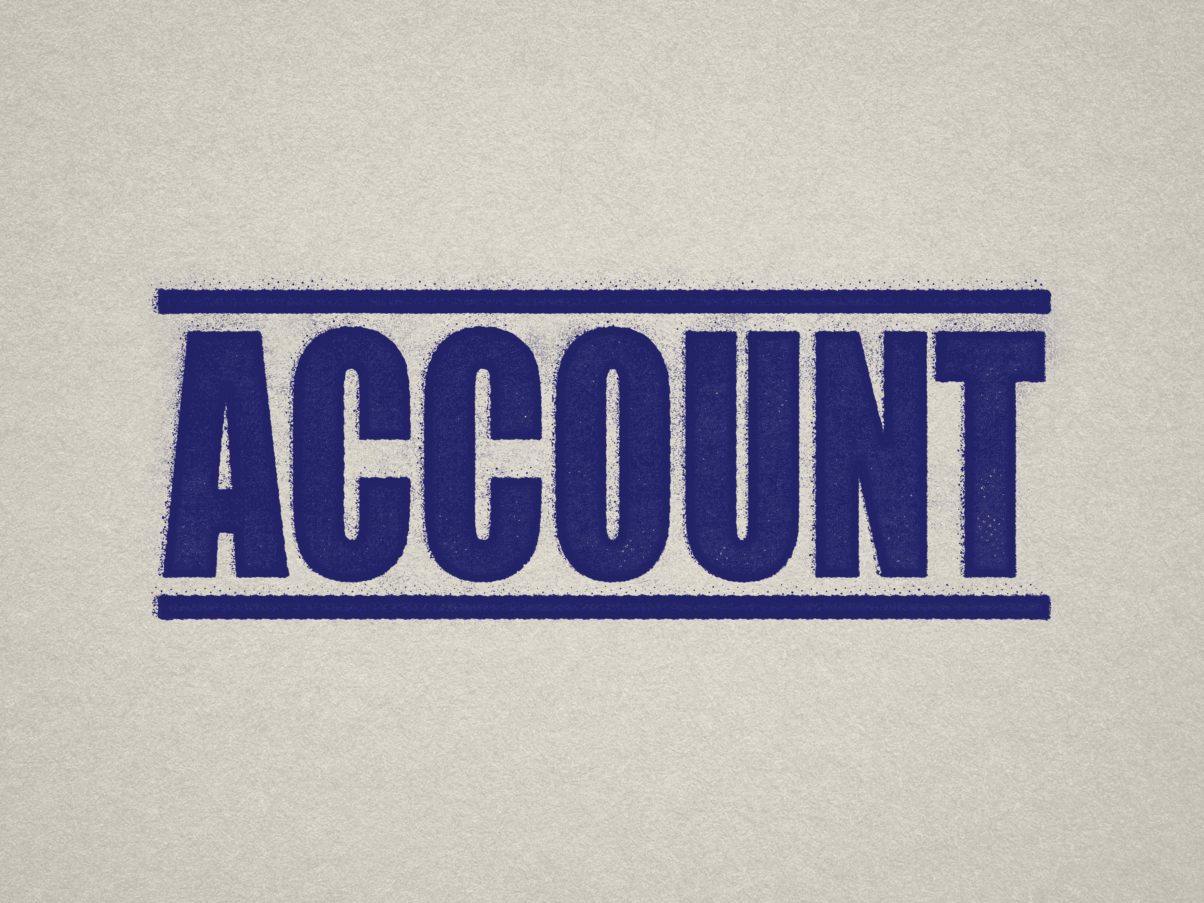 mock up design of 'Account' rubber stamp blue ink in paper background stampers hand stamp office business inventory documents self inking prefill refillable stamps stamping