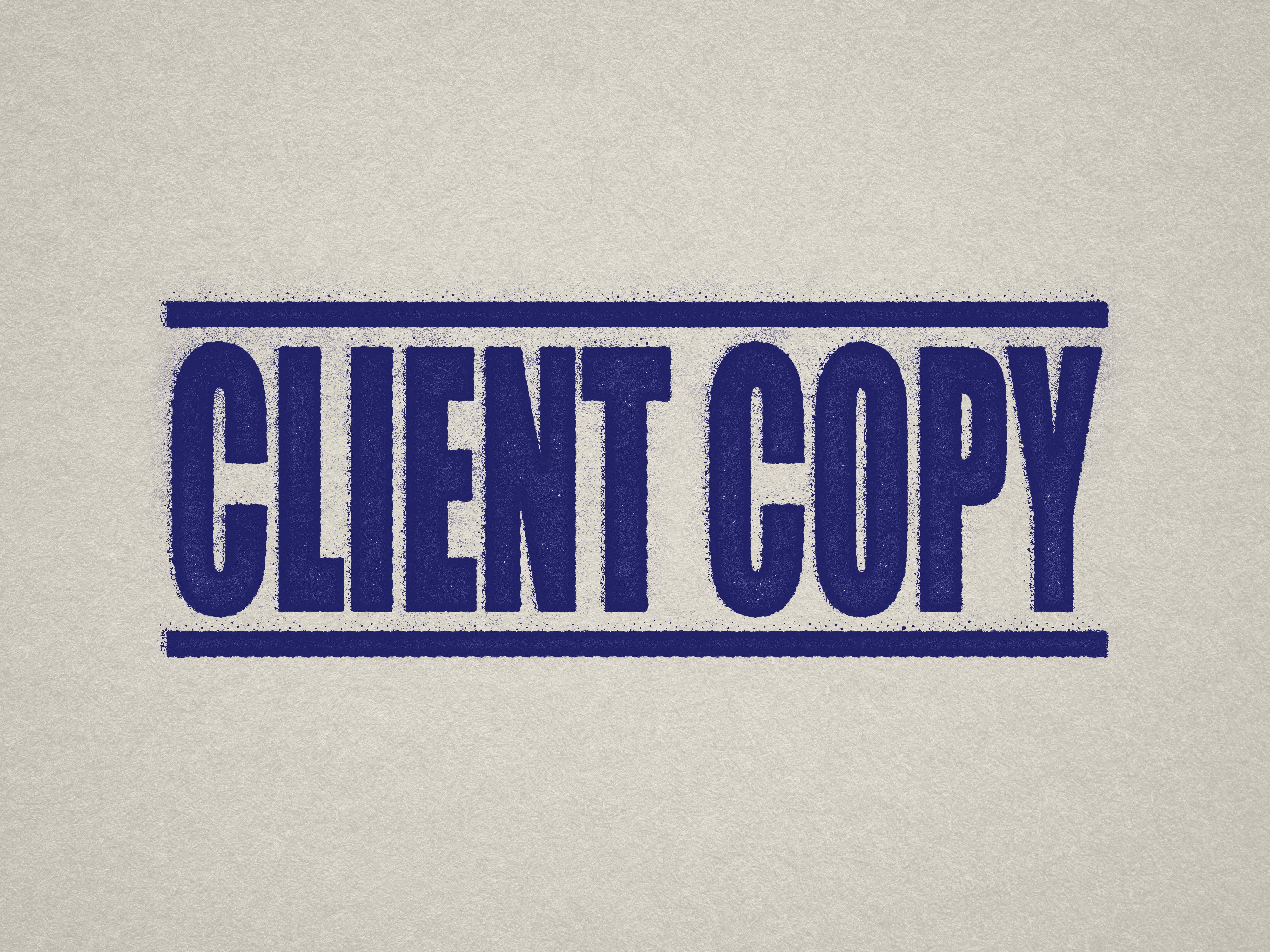 Mock up design or lifestyle image of 'CLIENT COPY' rubber stamp blue ink in paper background stampers hand stamp office business inventory documents self inking prefill refillable stamps stamping