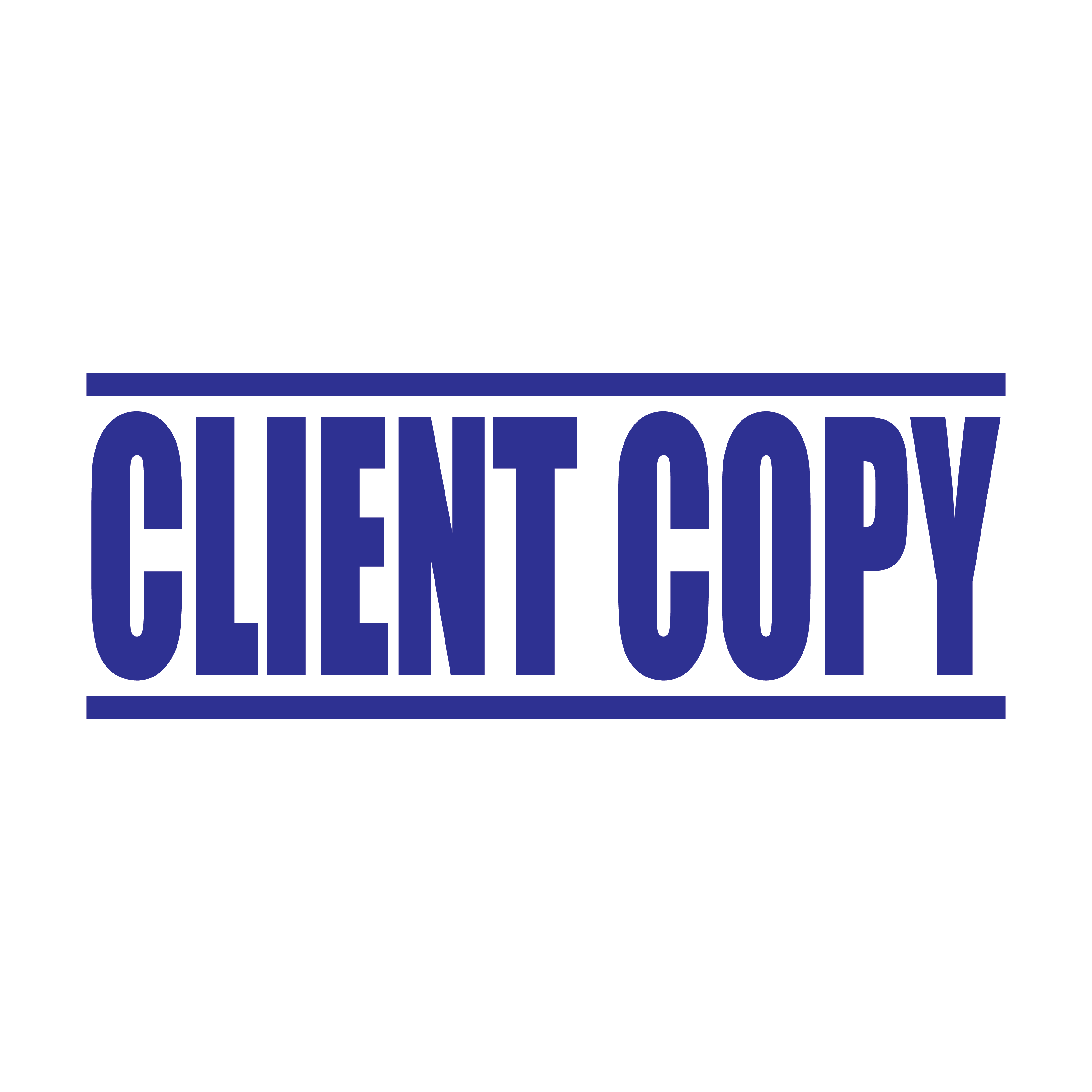 "A blue self inking rubber stamp with the word 'CLIENT COPY' printed in bold capital letters in blue ink. stampers hand stamp office business inventory documents blue ink
"