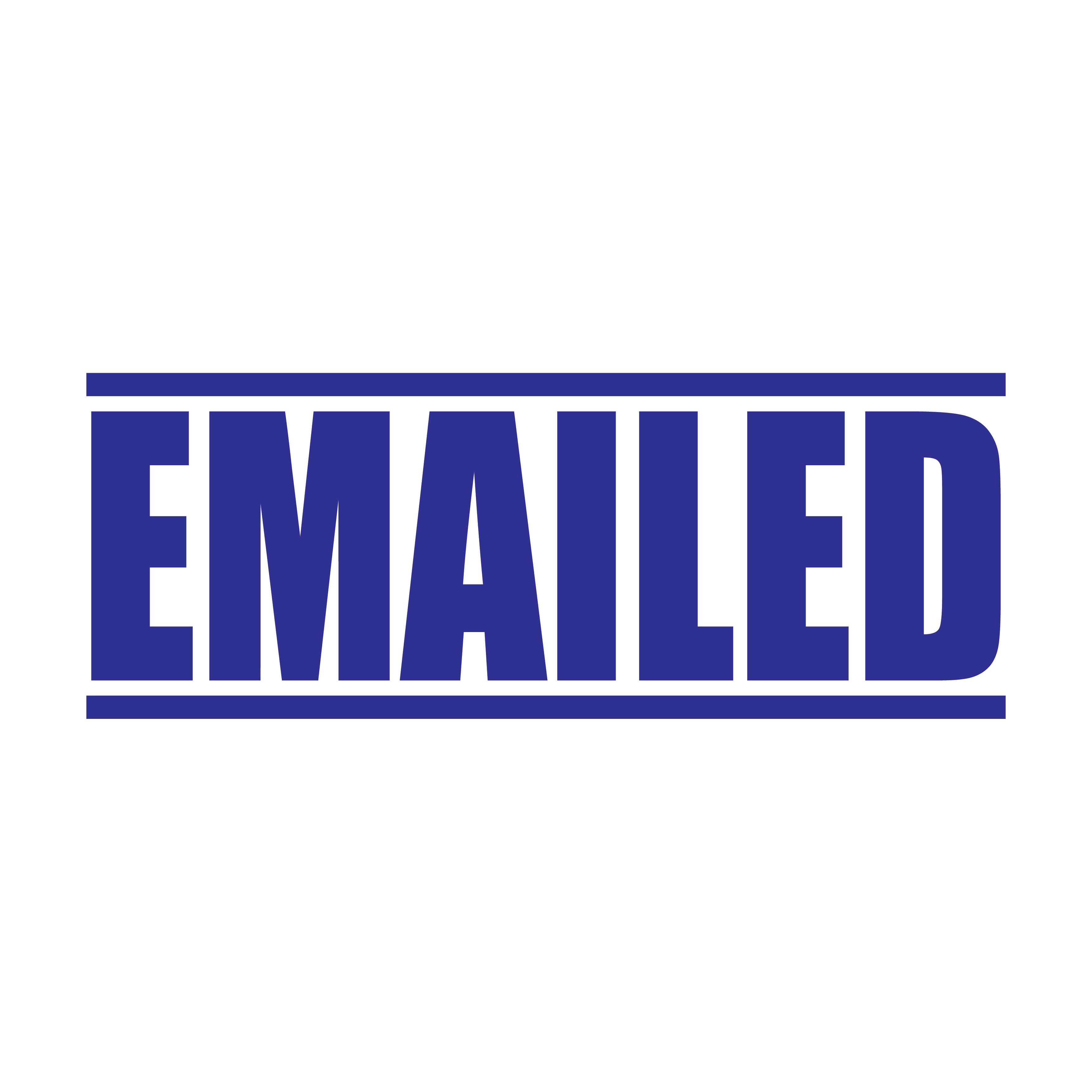 A blue self inking rubber stamp with the word 'EMAILED' printed in bold capital letters in blue ink. stampers hand stamp office business inventory documents