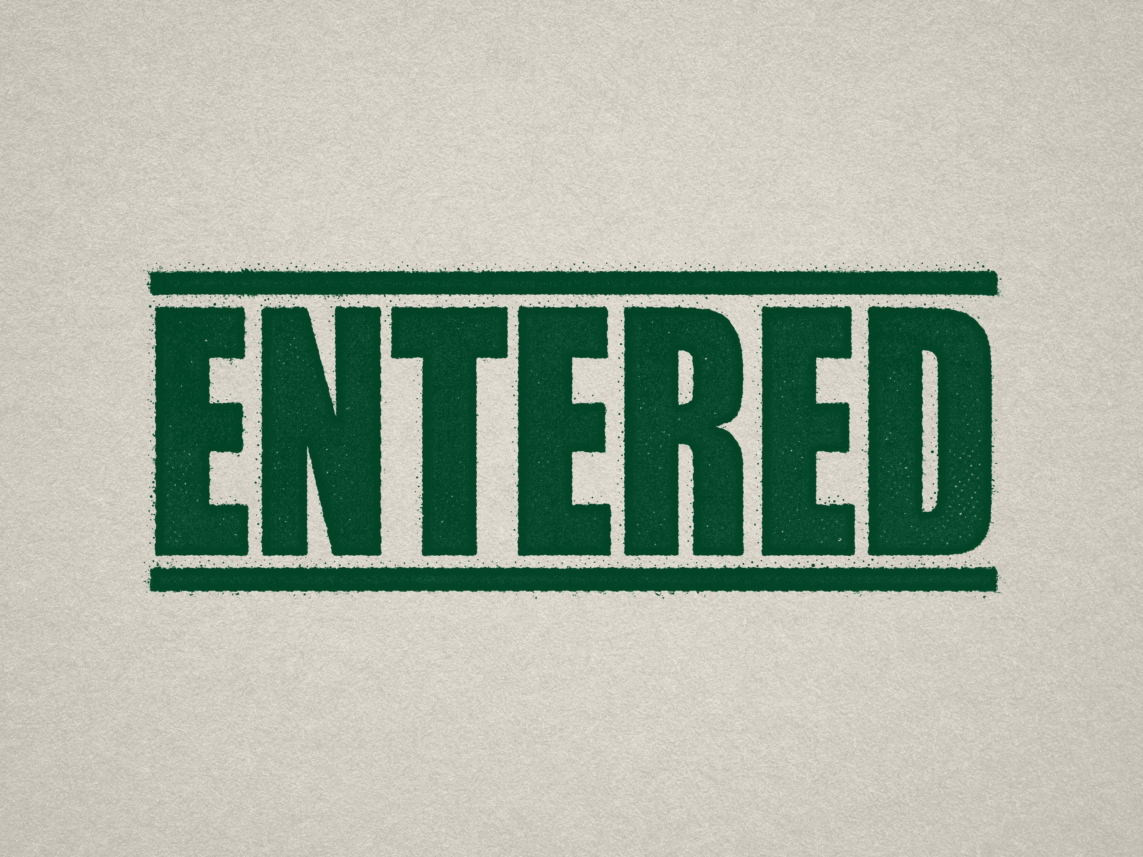 Mock up design or lifestyle image of 'ENTERED' rubber stamp green ink in paper background stampers hand stamp office business inventory documents self inking prefill refillable stamps stamping