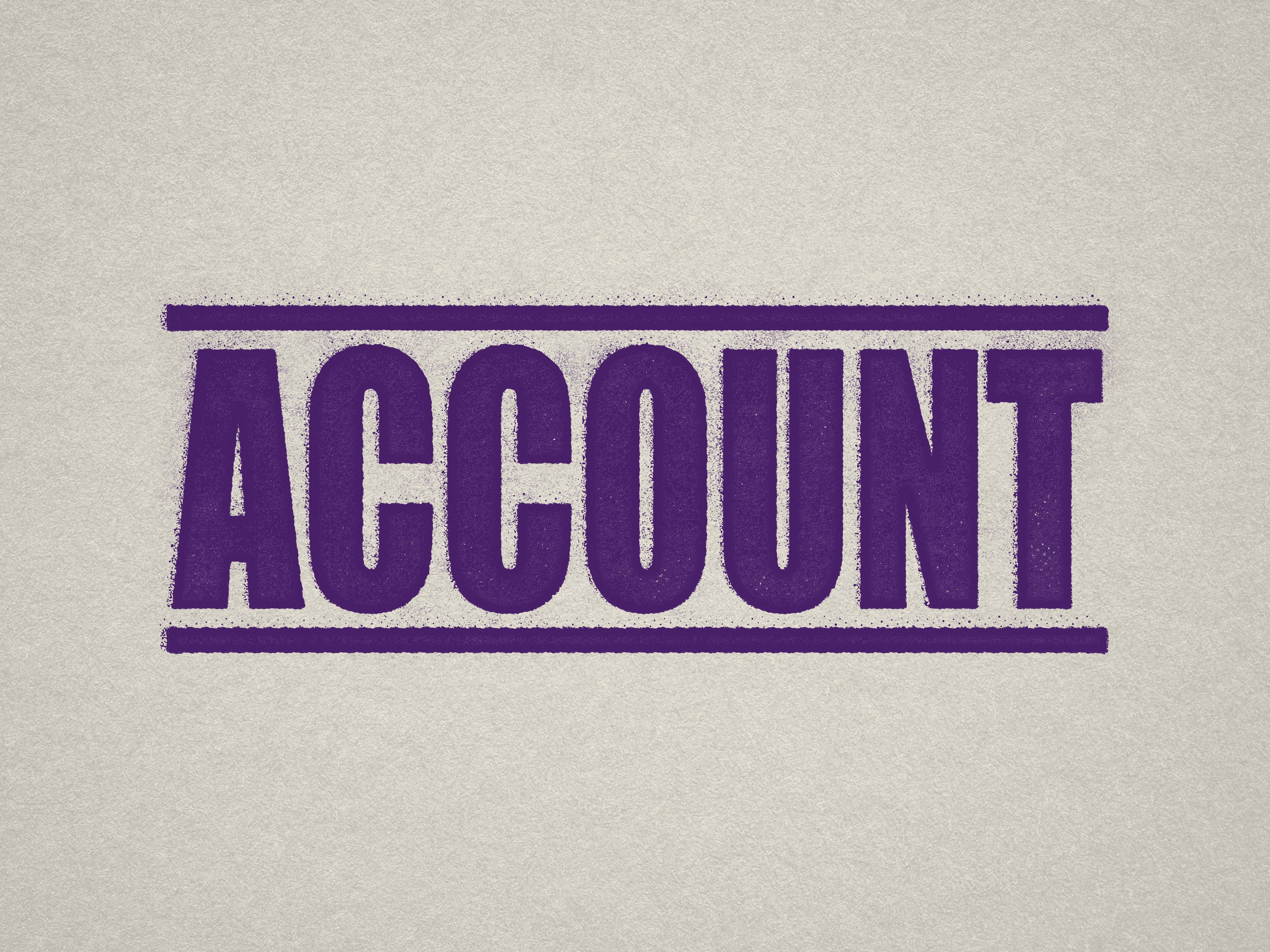 mock up design of 'Account' rubber stamp violet ink in paper background stampers hand stamp office business inventory documents self inking prefill refillable stamps stamping