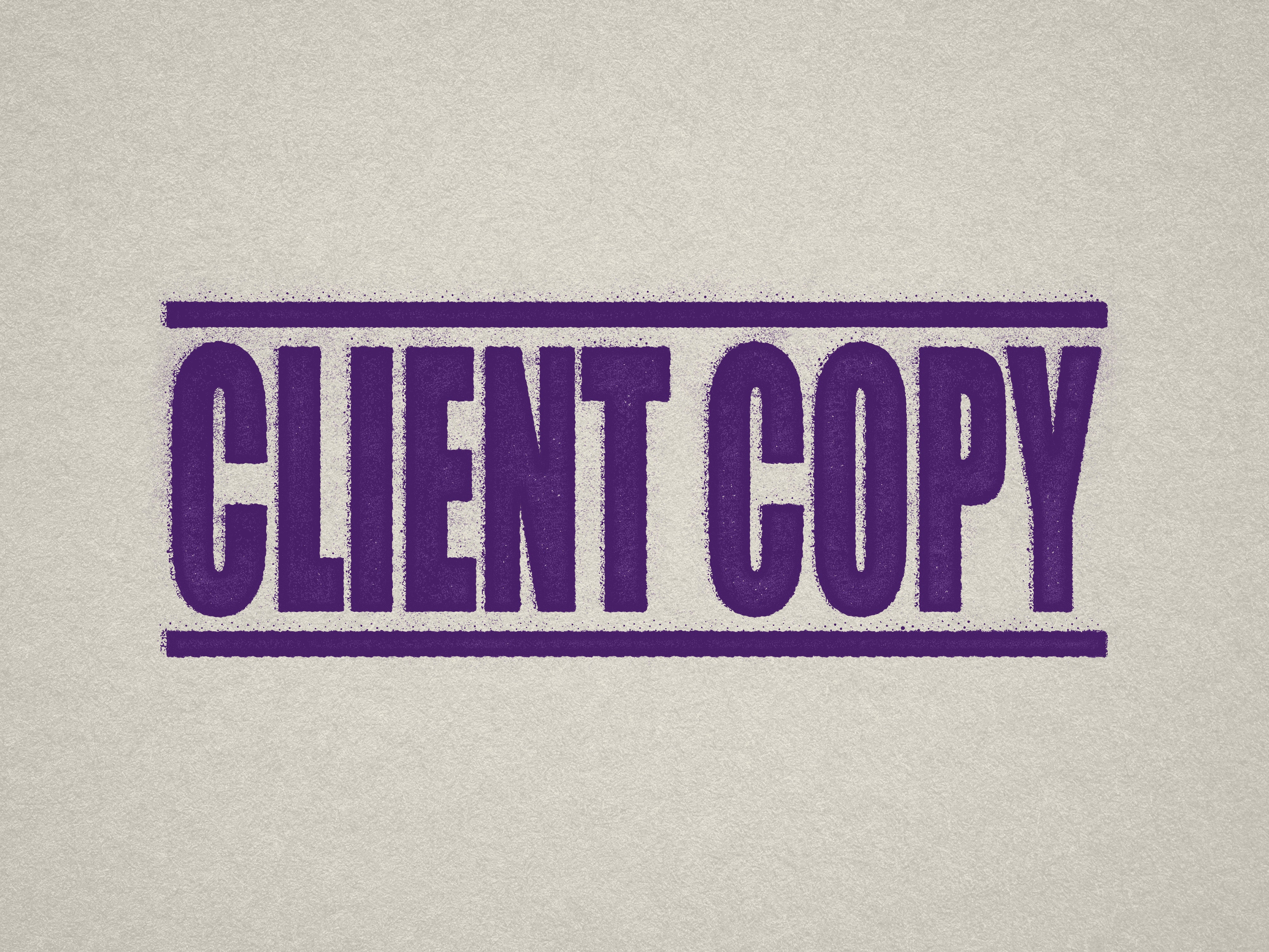Mock up design or lifestyle image of 'CLIENT COPY' rubber stamp violet ink in paper background stampers hand stamp office business inventory documents self inking prefill refillable stamps stamping