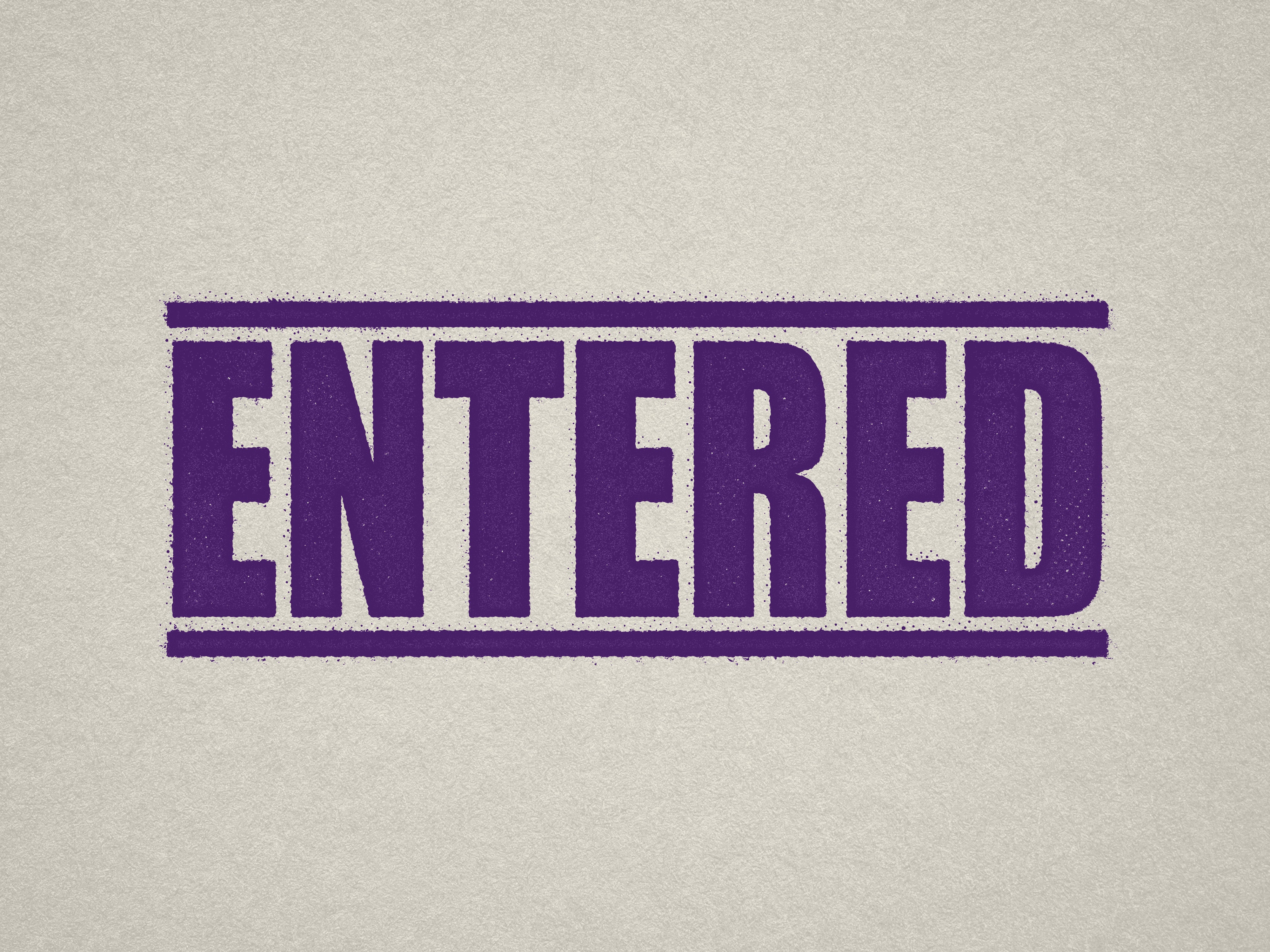 Mock up design or lifestyle image of 'ENTERED' rubber stamp violet ink in paper background stampers hand stamp office business inventory documents self inking prefill refillable stamps stamping