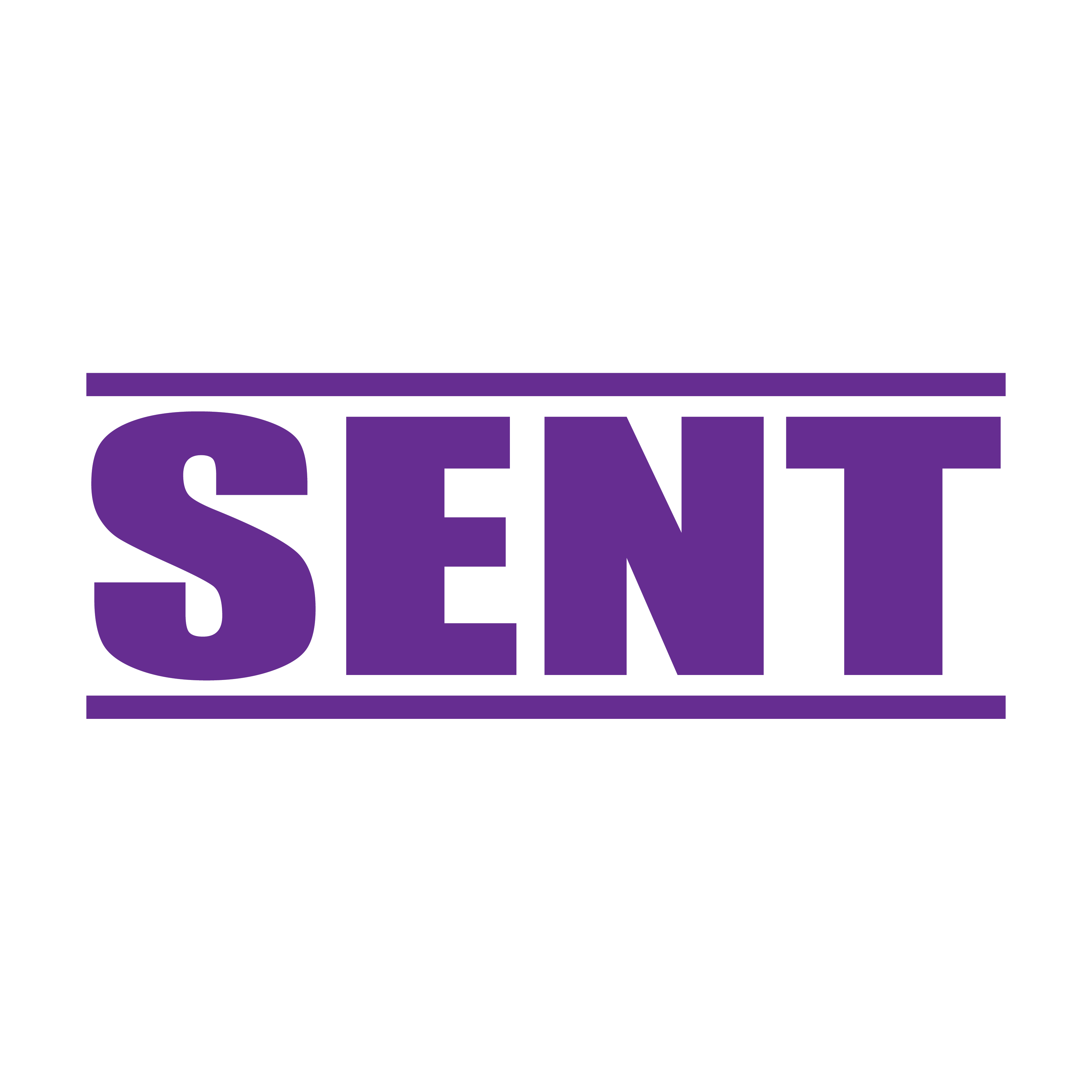 A violet self inking rubber stamp with the word 'Sent' printed in bold capital letters in violet ink. stampers hand stamp office business inventory documents self inking prefill refillable stamps stamping purple