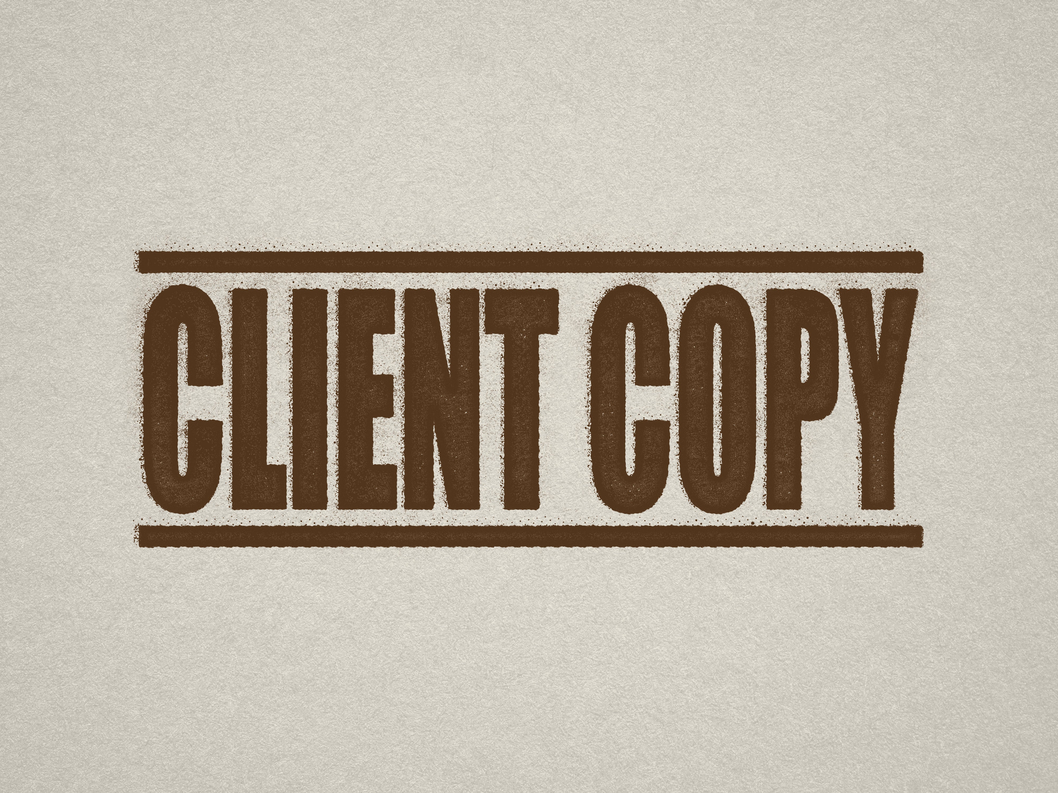Mock up design or lifestyle image of 'CLIENT COPY' rubber stamp brown ink in paper background stampers hand stamp office business inventory documents self inking prefill refillable stamps stamping