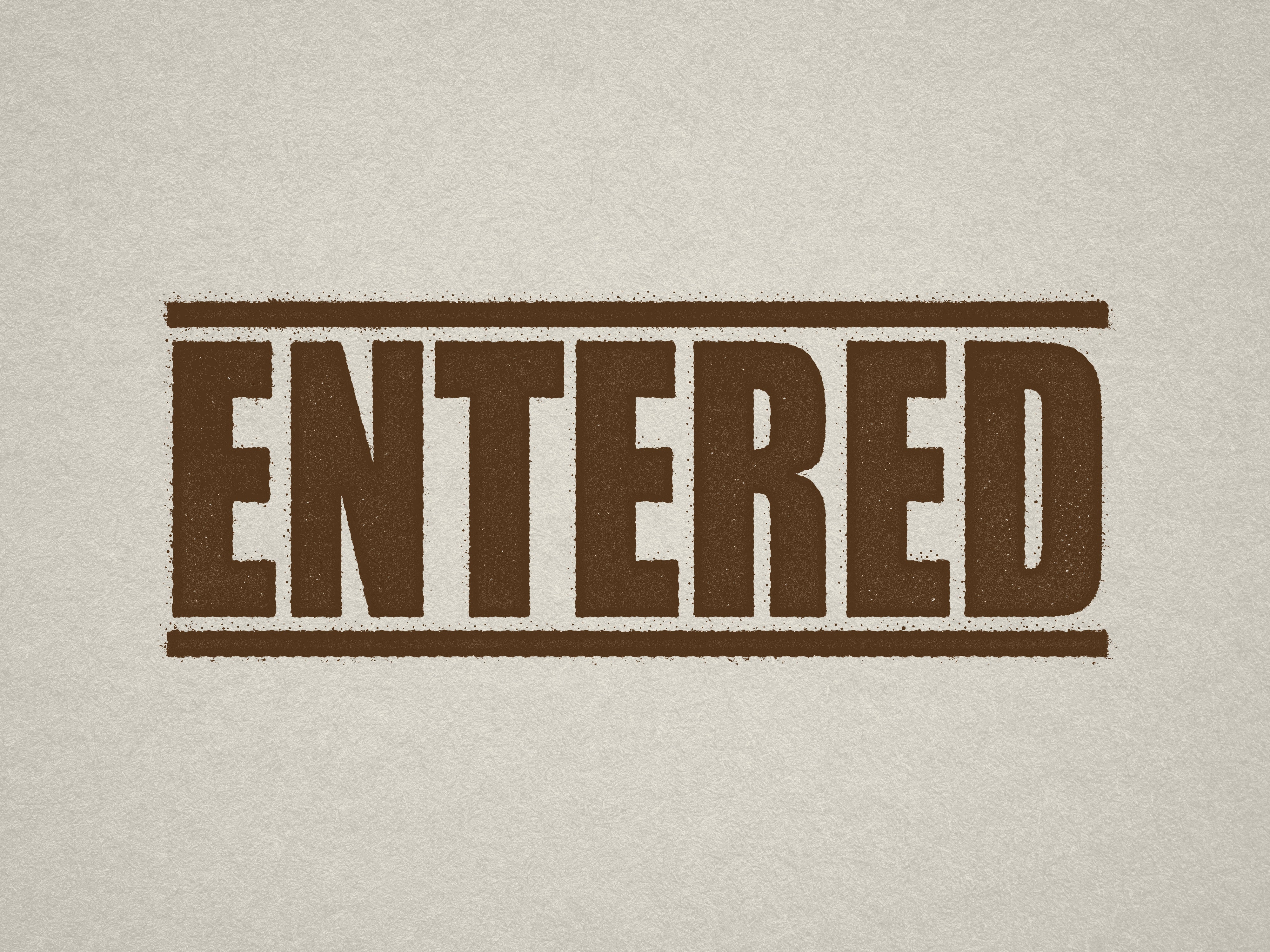 Mock up design or lifestyle image of 'ENTERED' rubber stamp brown ink in paper background stampers hand stamp office business inventory documents self inking prefill refillable stamps stamping