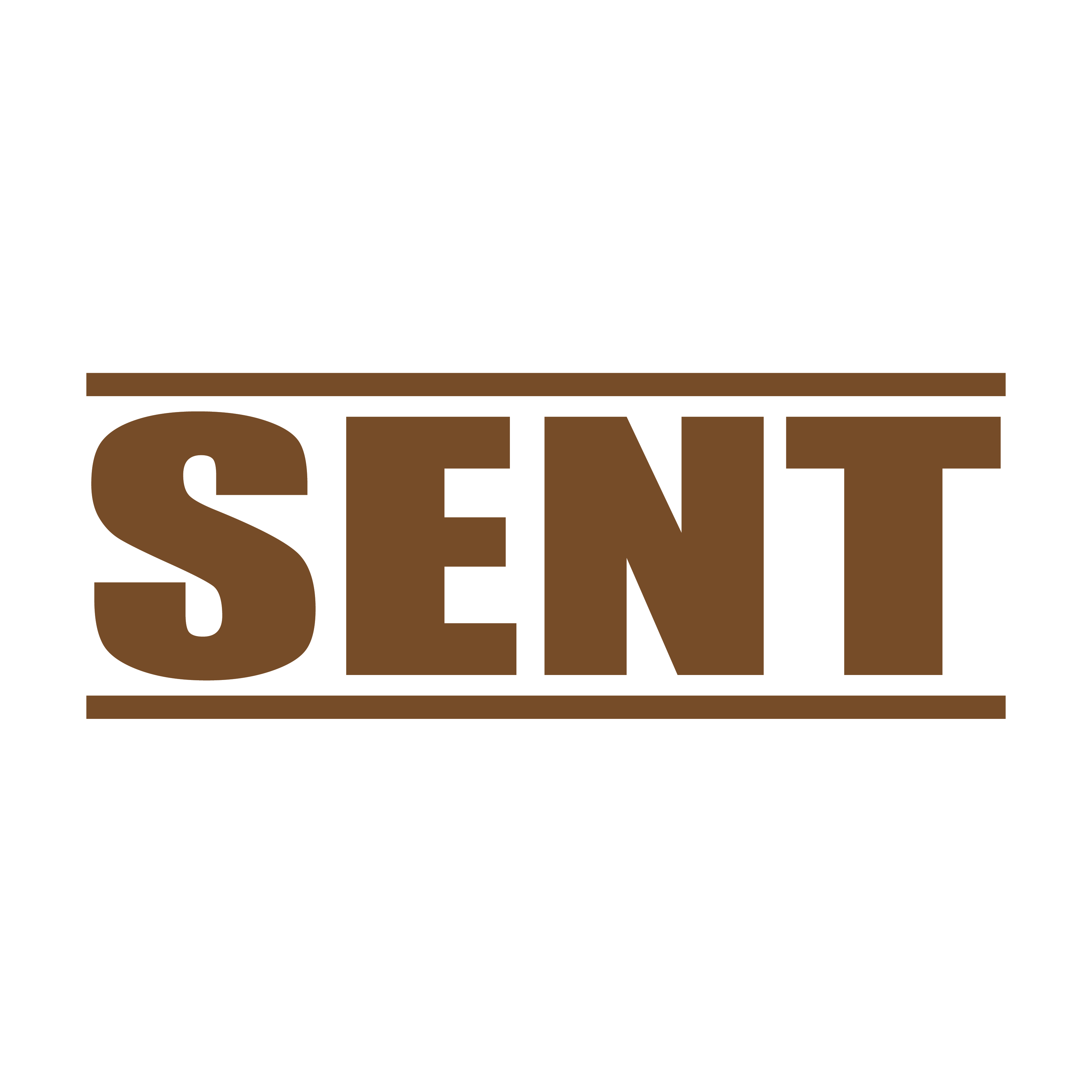 A brown self inking rubber stamp with the word 'Sent' printed in bold capital letters in brown ink. stampers hand stamp office business inventory documents self inking prefill refillable stamps stamping