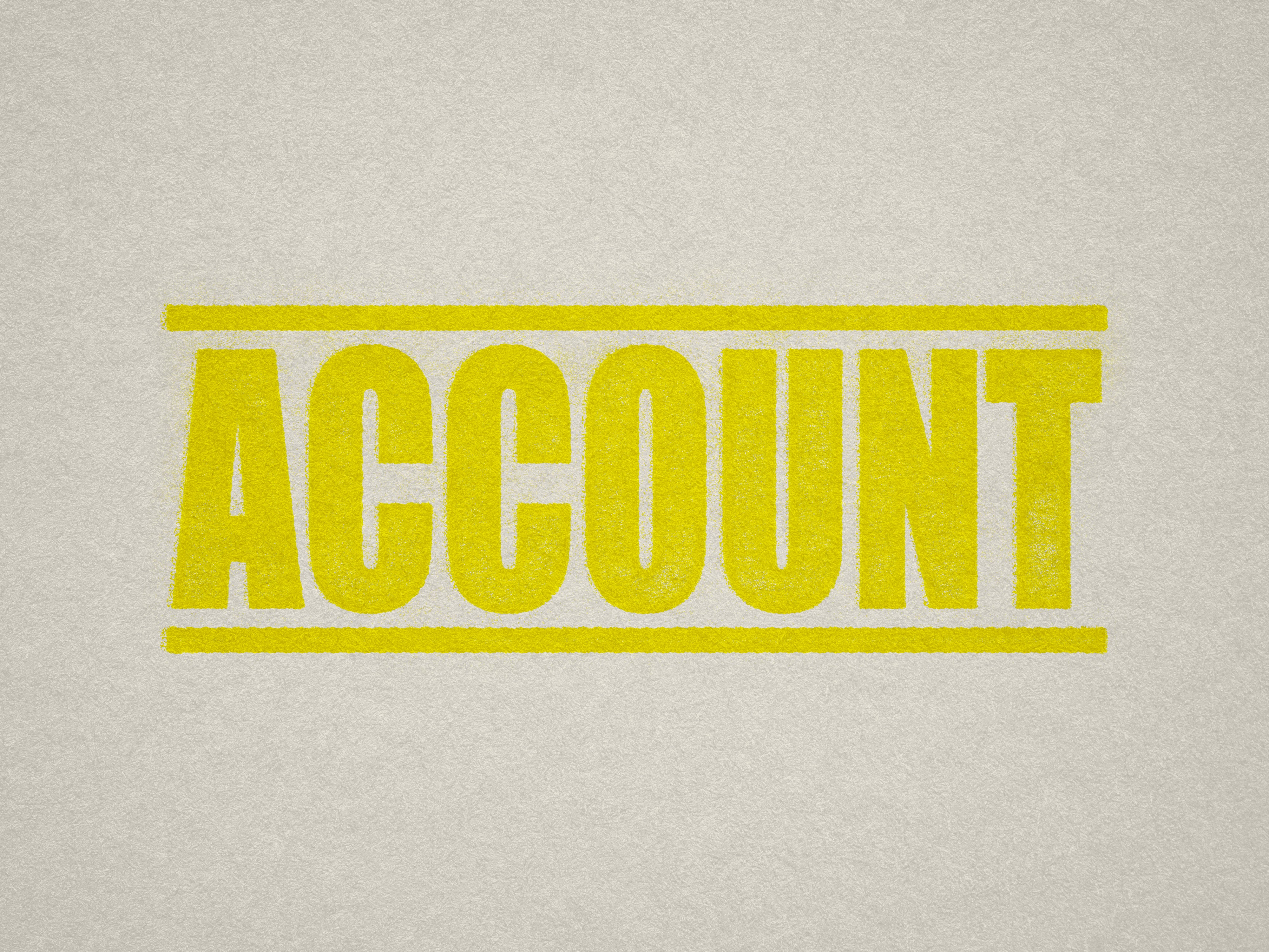 mock up design of 'Account' rubber stamp yellow ink in paper background stampers hand stamp office business inventory documents self inking prefill refillable stamps stamping
