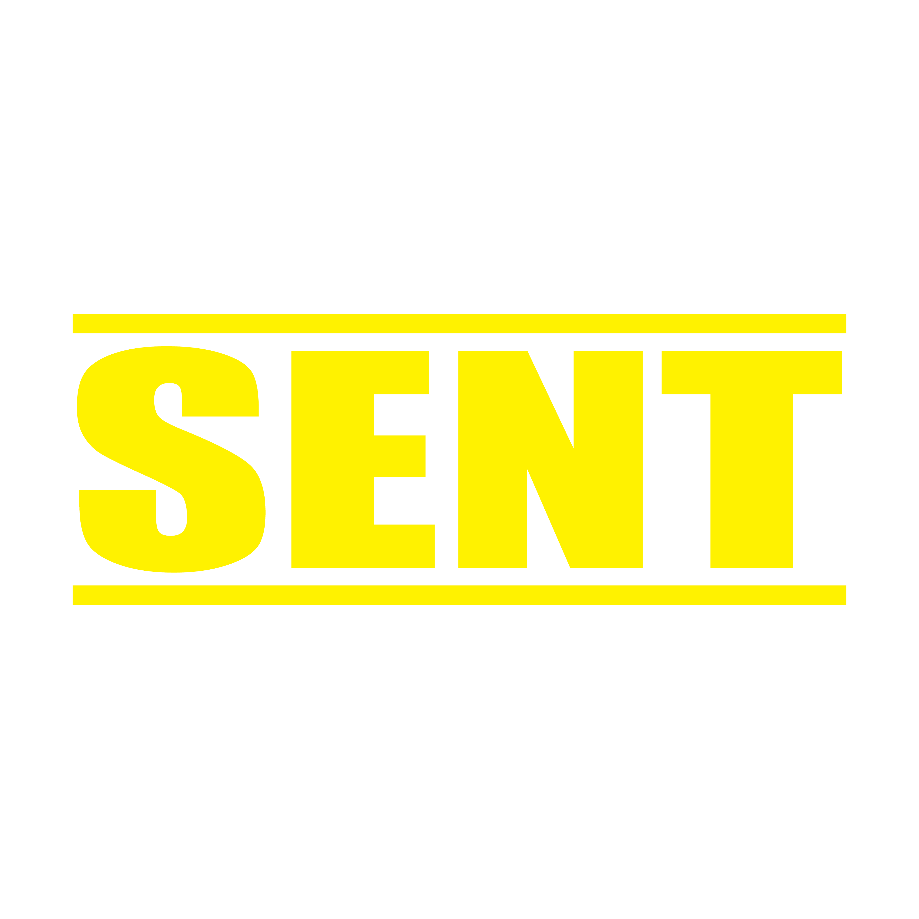 A yellow self inking rubber stamp with the word 'Sent' printed in bold capital letters in yellow ink. stampers hand stamp office business inventory documents self inking prefill refillable stamps stamping