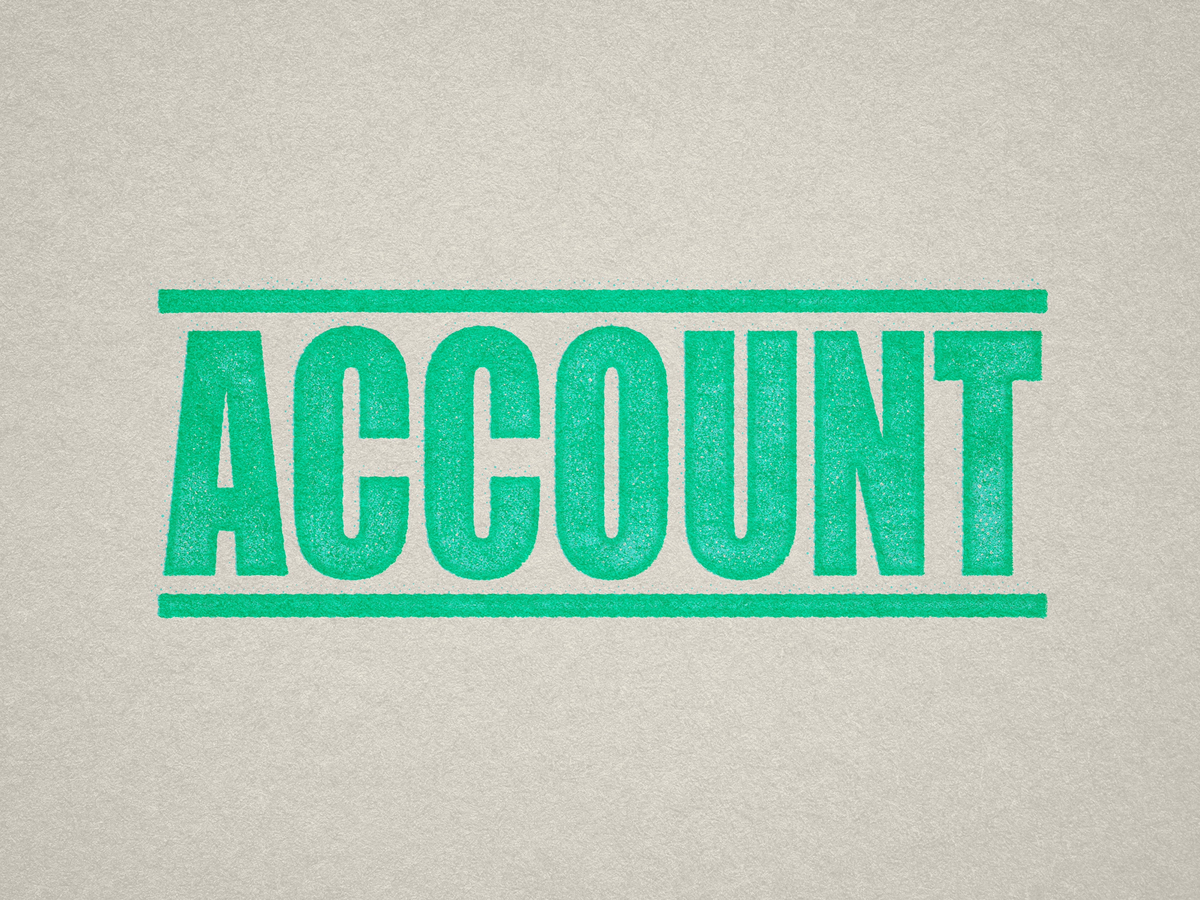 mock up design of 'Account' rubber stamp mint ink in paper background stampers hand stamp office business inventory documents self inking prefill refillable stamps stamping