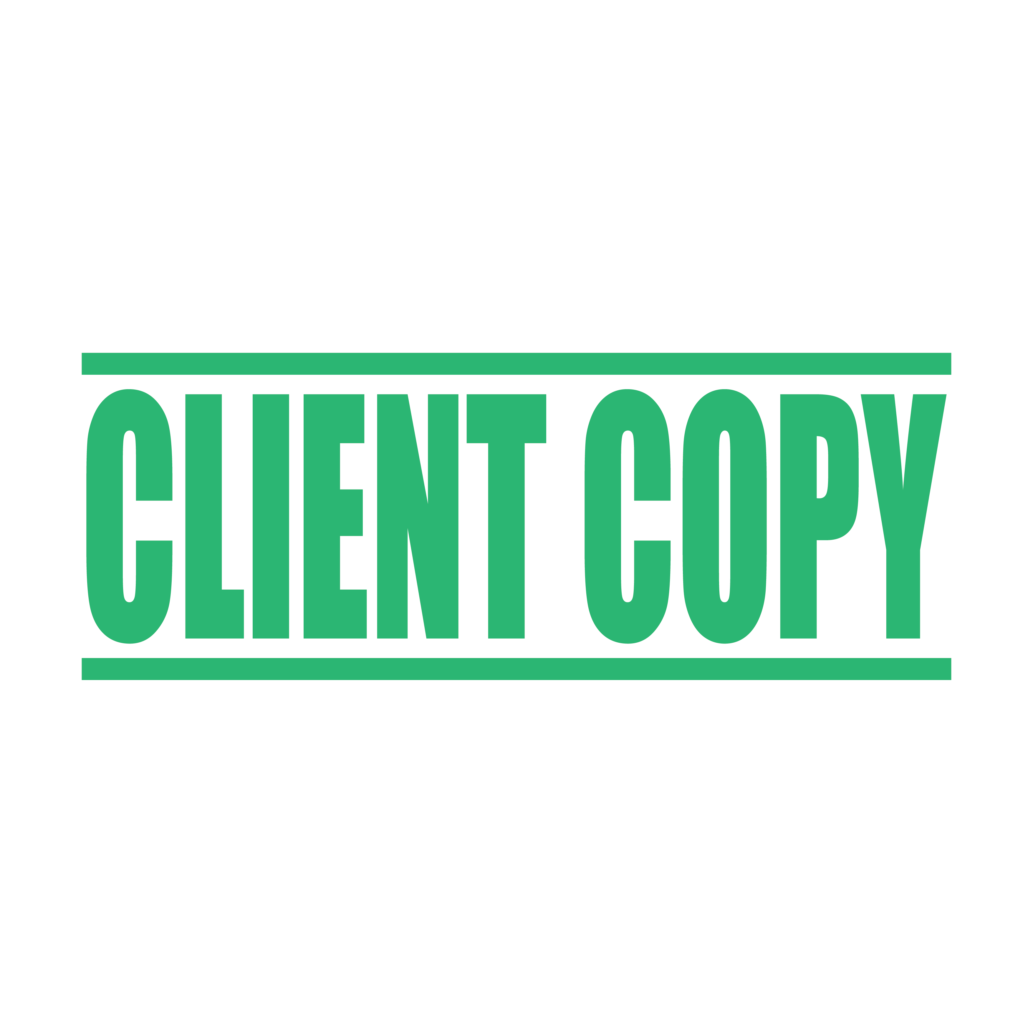"A mint self inking rubber stamp with the word 'CLIENT COPY' printed in bold capital letters in mint ink. stampers hand stamp office business inventory documents mint ink
"