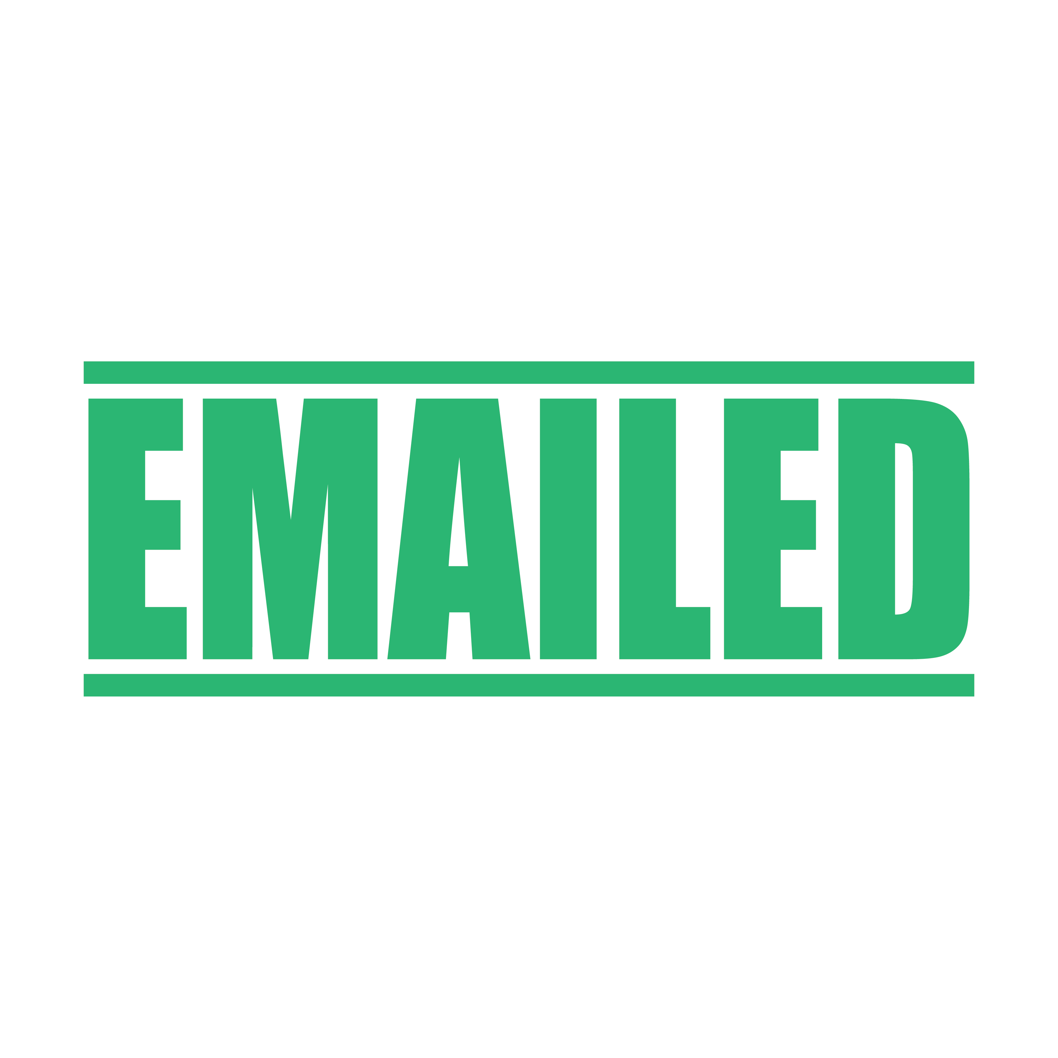 A mint self inking rubber stamp with the word 'EMAILED' printed in bold capital letters in mint green ink. stampers hand stamp office business inventory documents