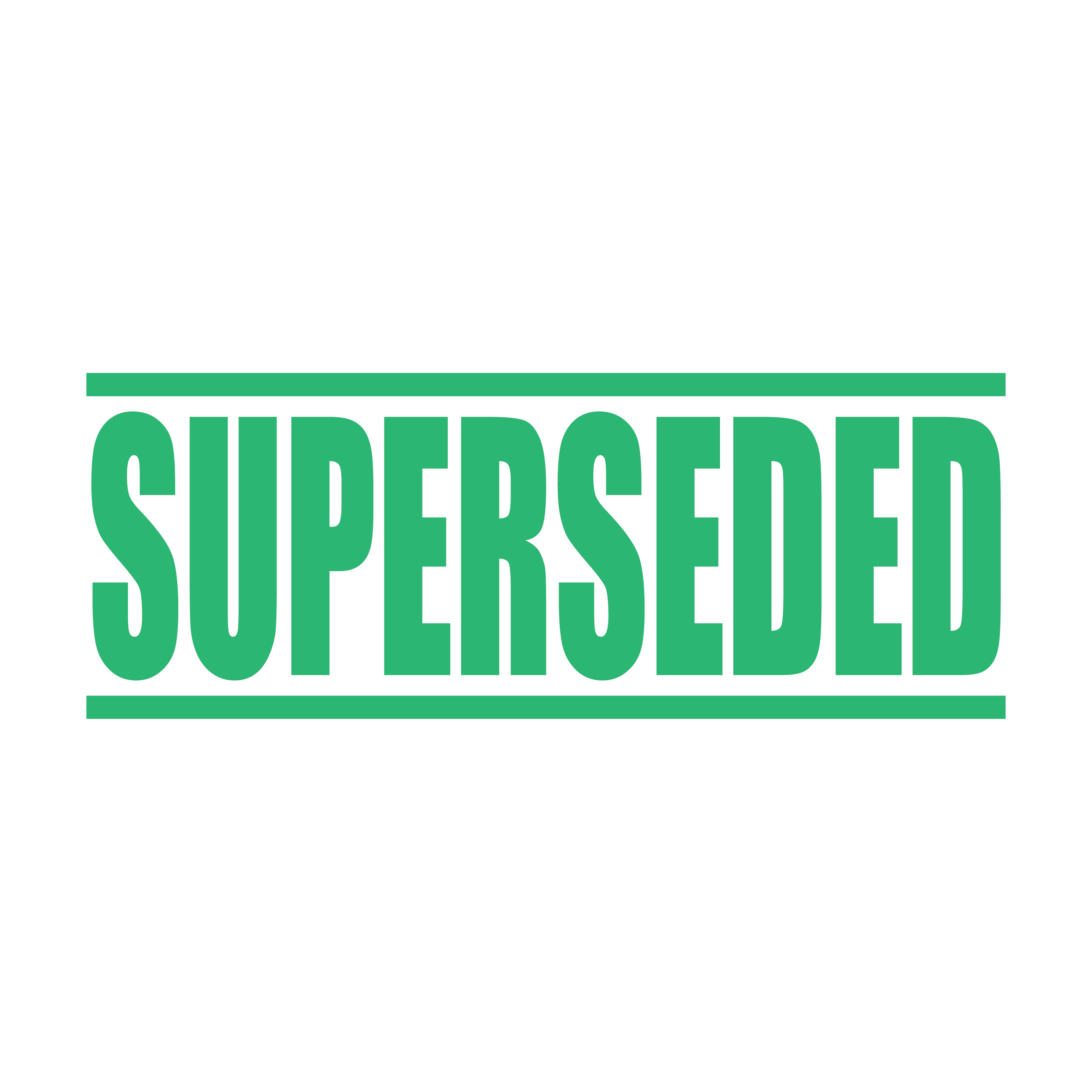 A self-inking stamp with the word 'SUPERSEDED' in bold uppercase letters in Mint ink