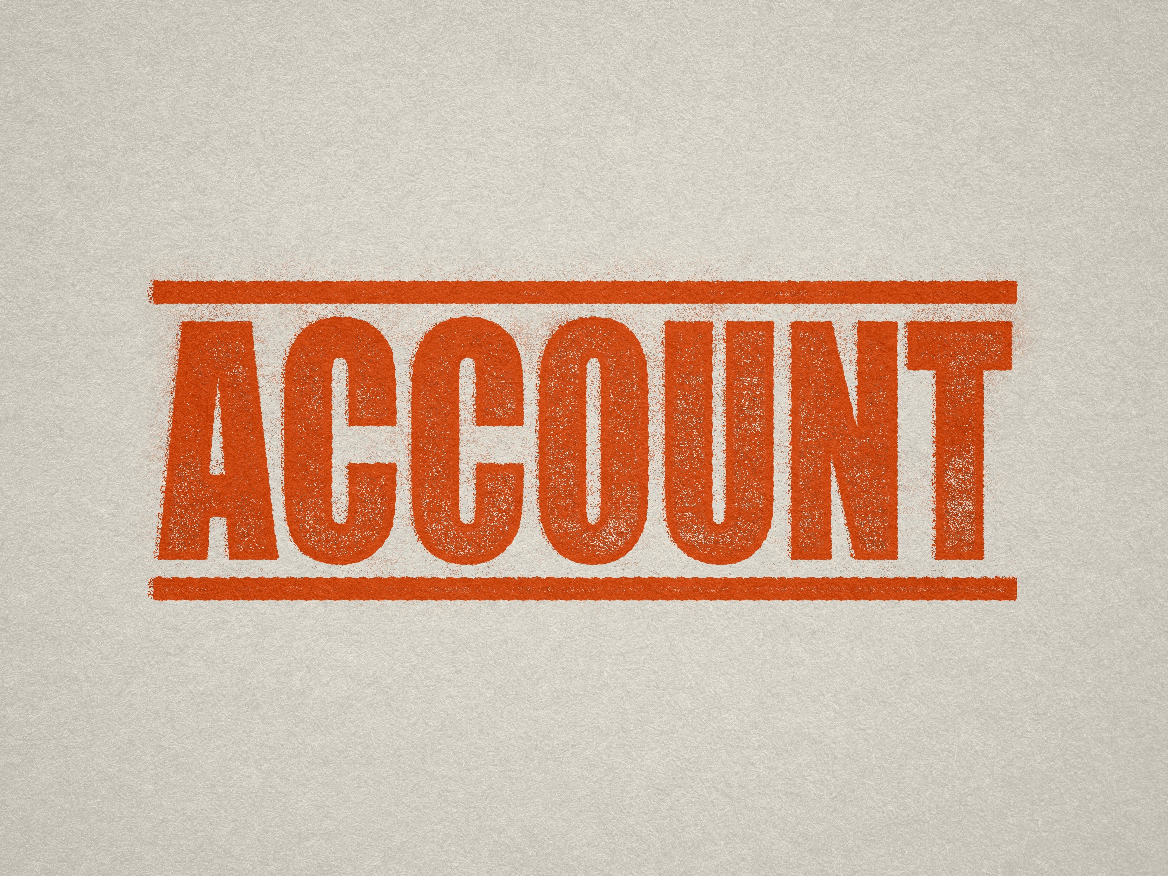 mock up design of 'Account' rubber stamp orange ink in paper background stampers hand stamp office business inventory documents self inking prefill refillable stamps stamping