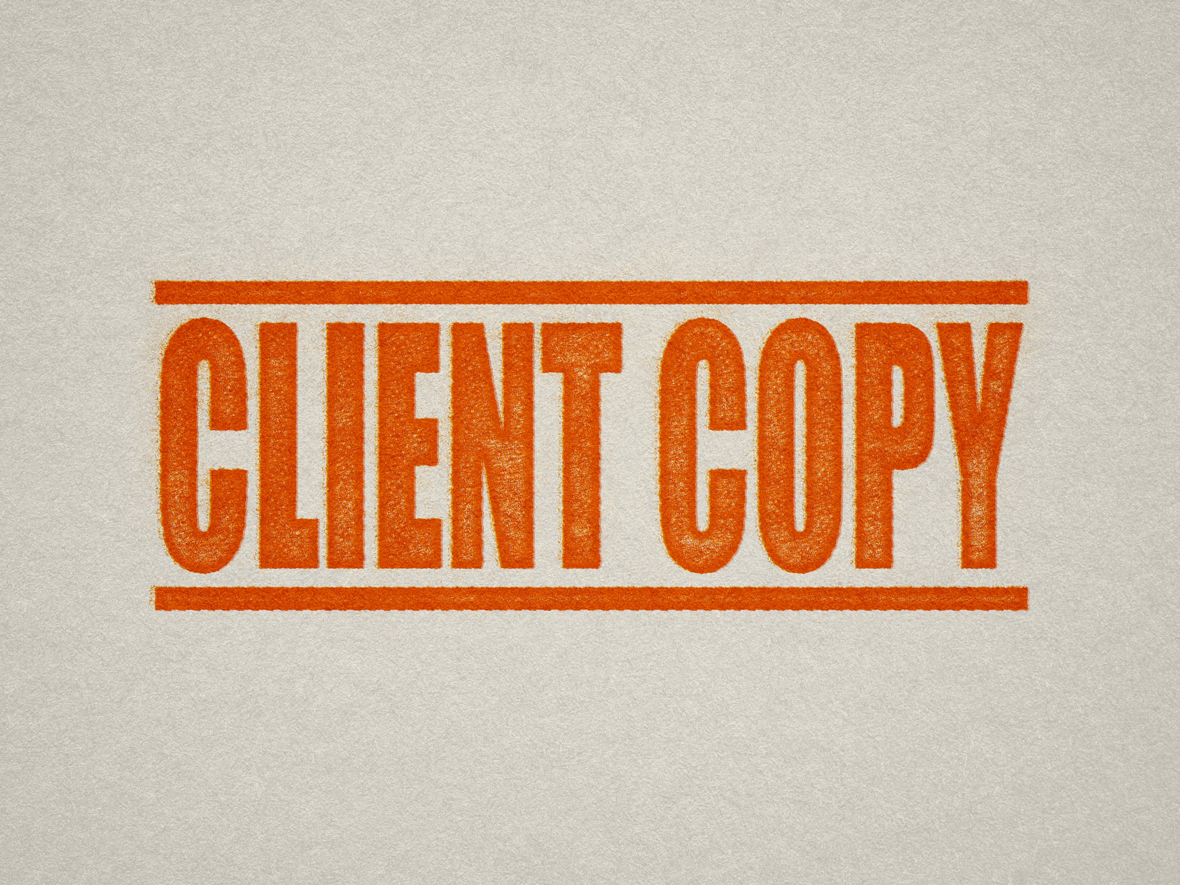 Mock up design or lifestyle image of 'CLIENT COPY' rubber stamp orange ink in paper background stampers hand stamp office business inventory documents self inking prefill refillable stamps stamping