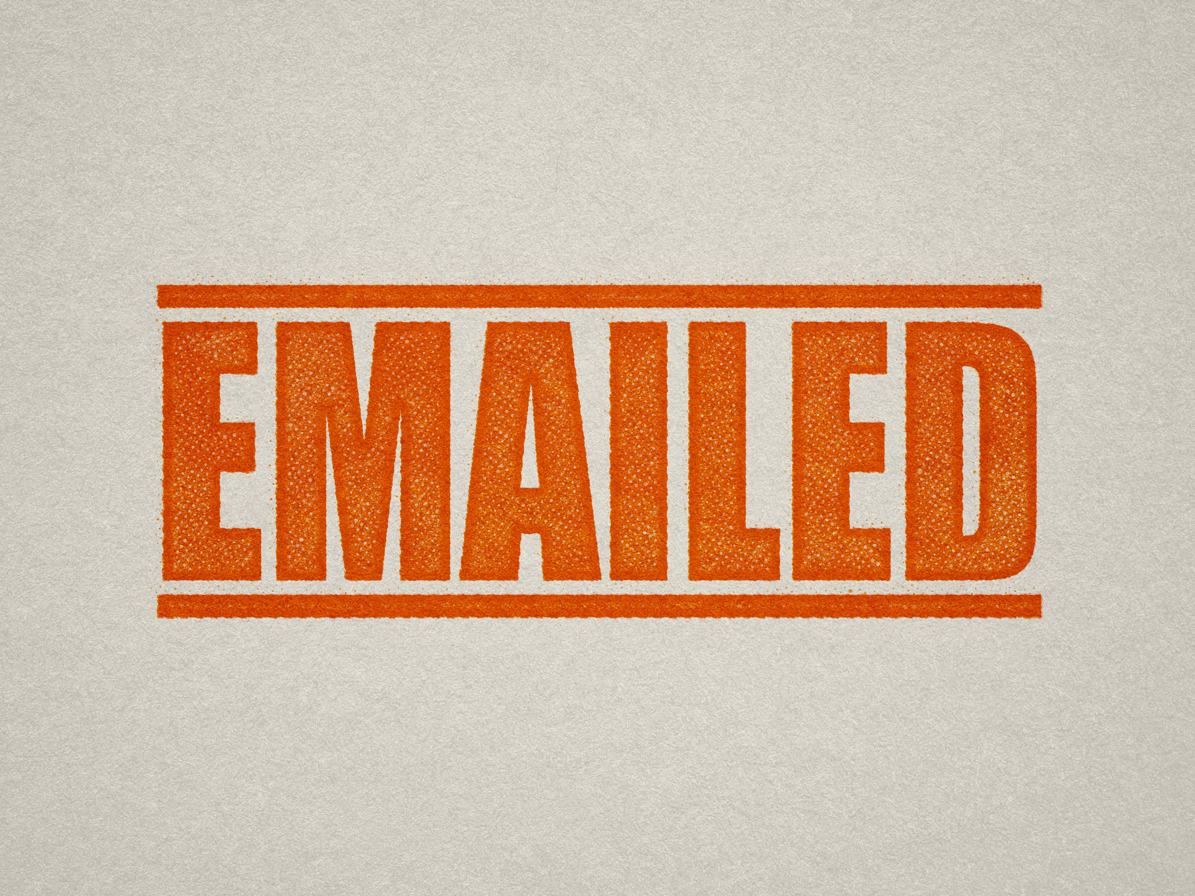 Mock up design of 'EMAILED' rubber stamp orange ink in paper background stampers hand stamp office business inventory documents