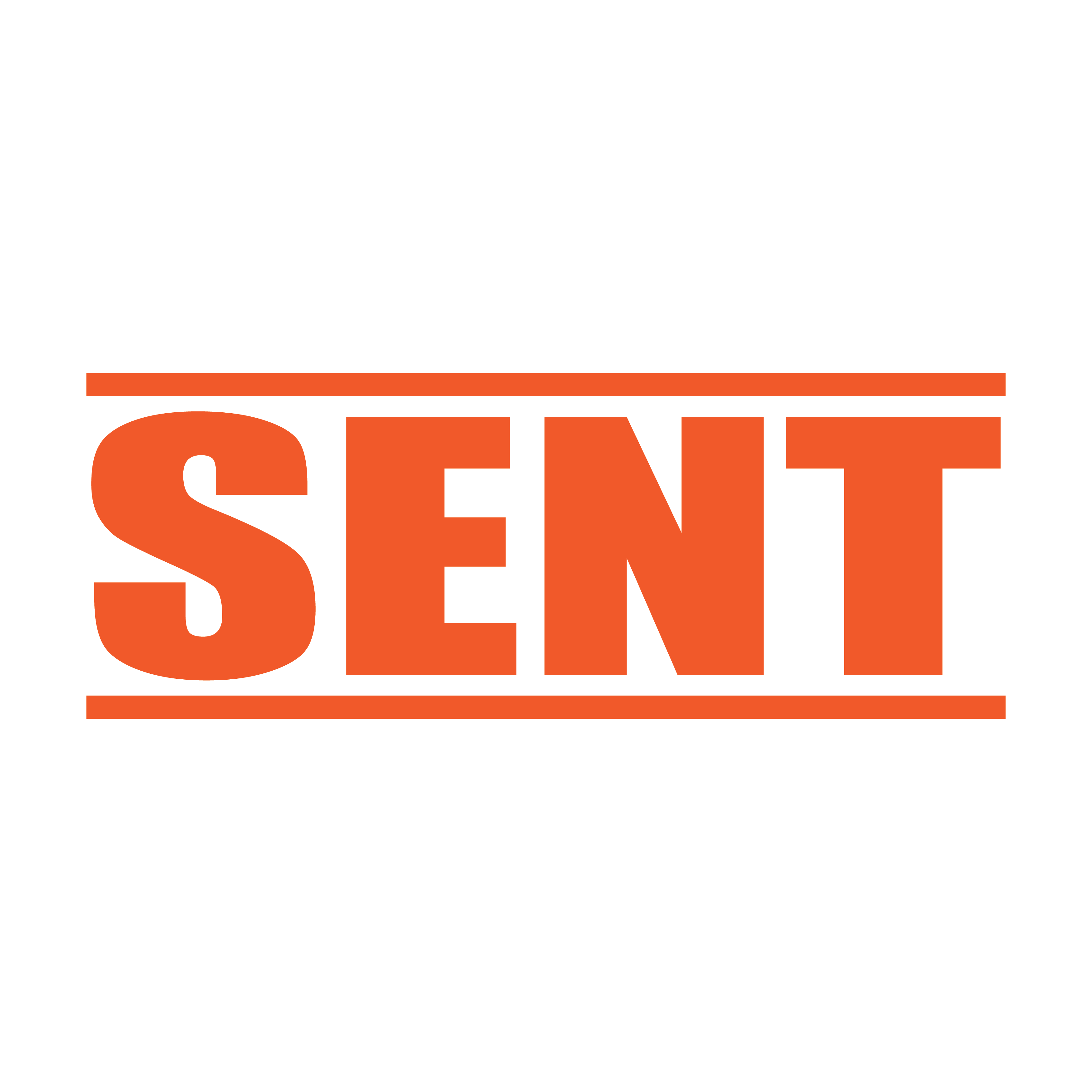 A orange self inking rubber stamp with the word 'Sent' printed in bold capital letters in orange ink. stampers hand stamp office business inventory documents self inking prefill refillable stamps stamping