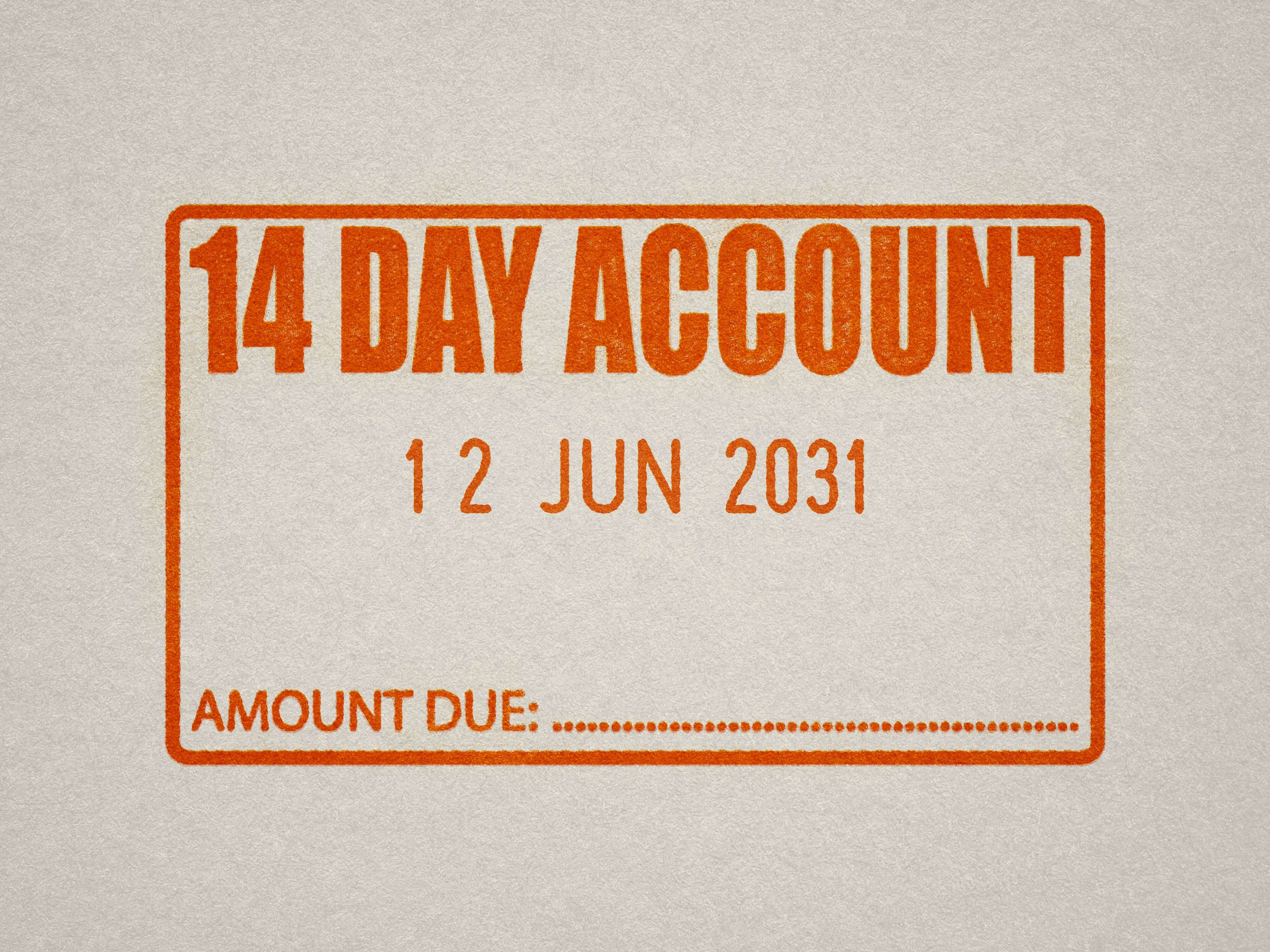 Orange Ink Stamp Mock Impression, 14 Day account stamp with date