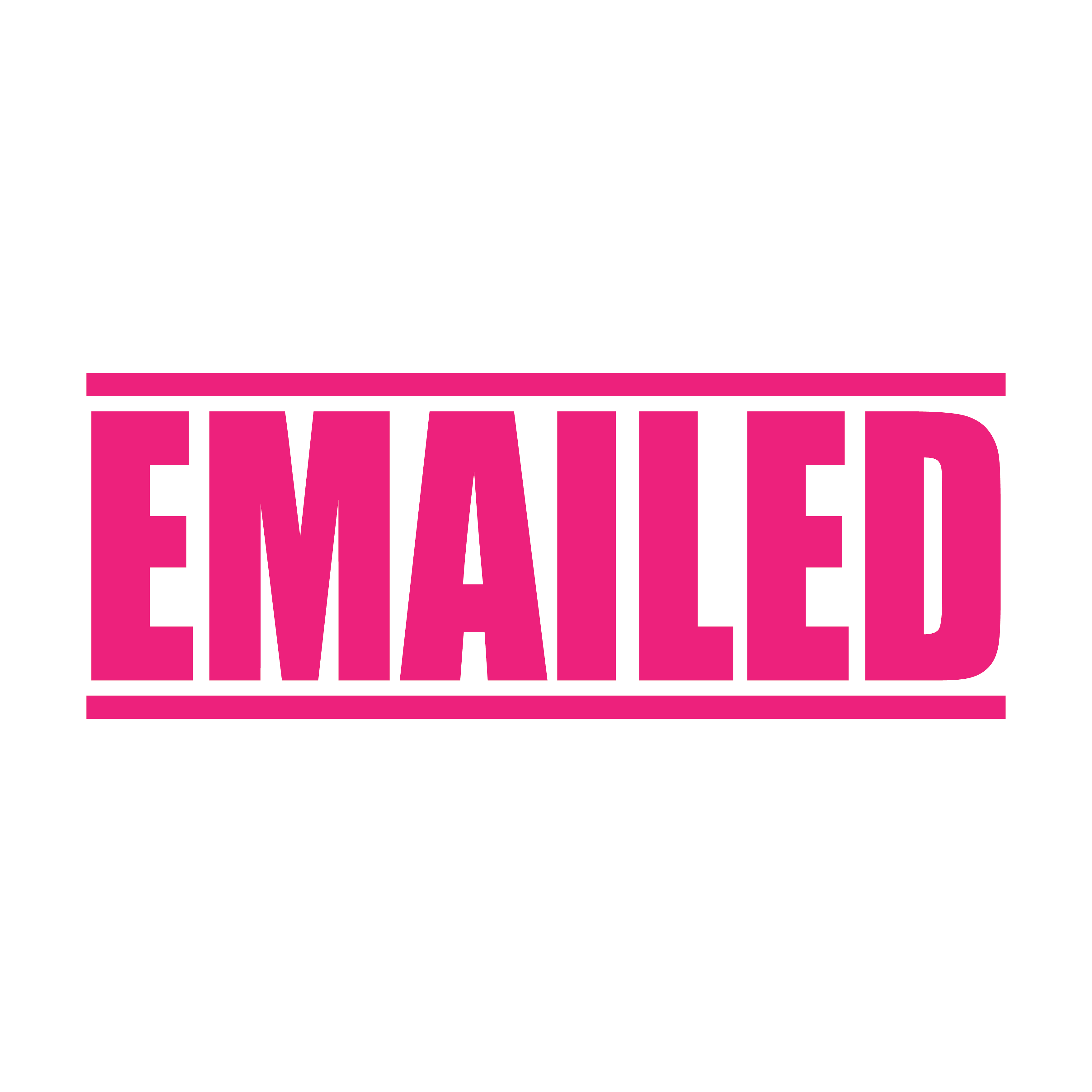 A pink self inking rubber stamp with the word 'EMAILED' printed in bold capital letters in pink ink. stampers hand stamp office business inventory documents