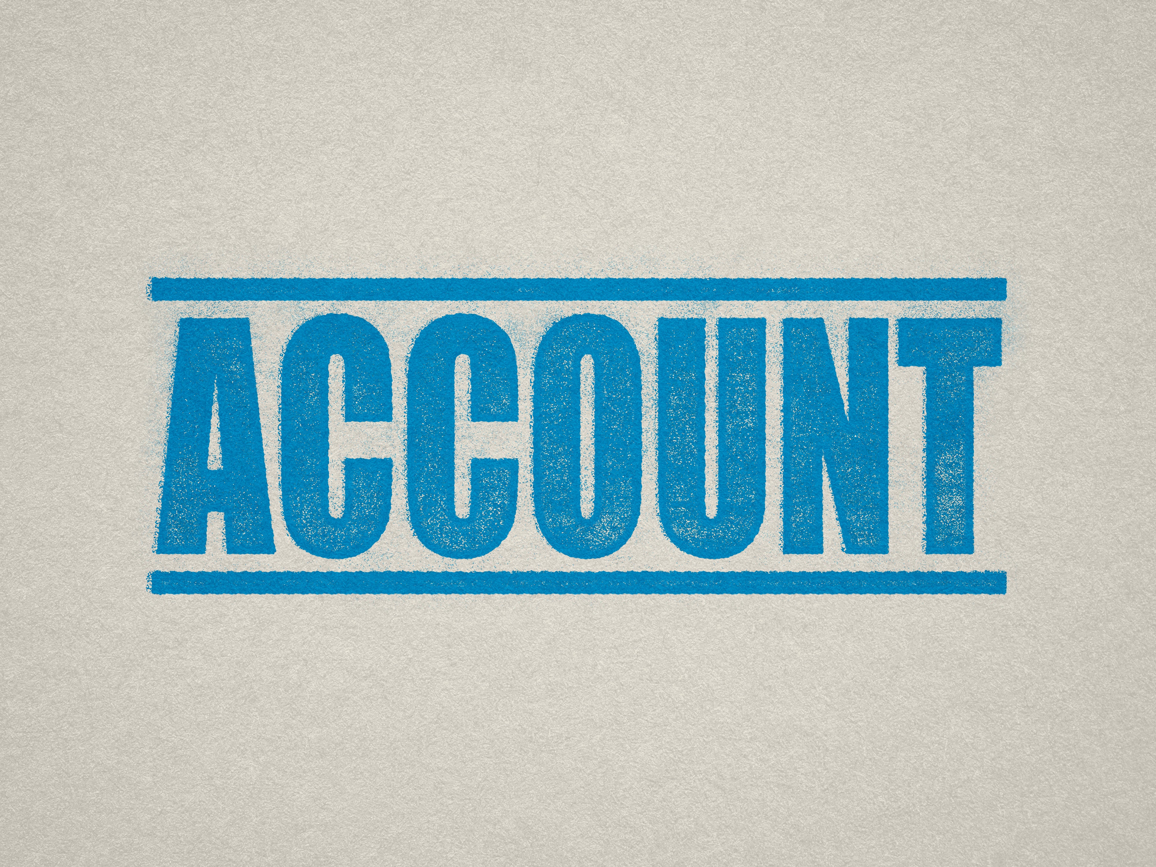 mock up design of 'Account' rubber stamp turquoise ink in paper background stampers hand stamp office business inventory documents self inking prefill refillable stamps stamping