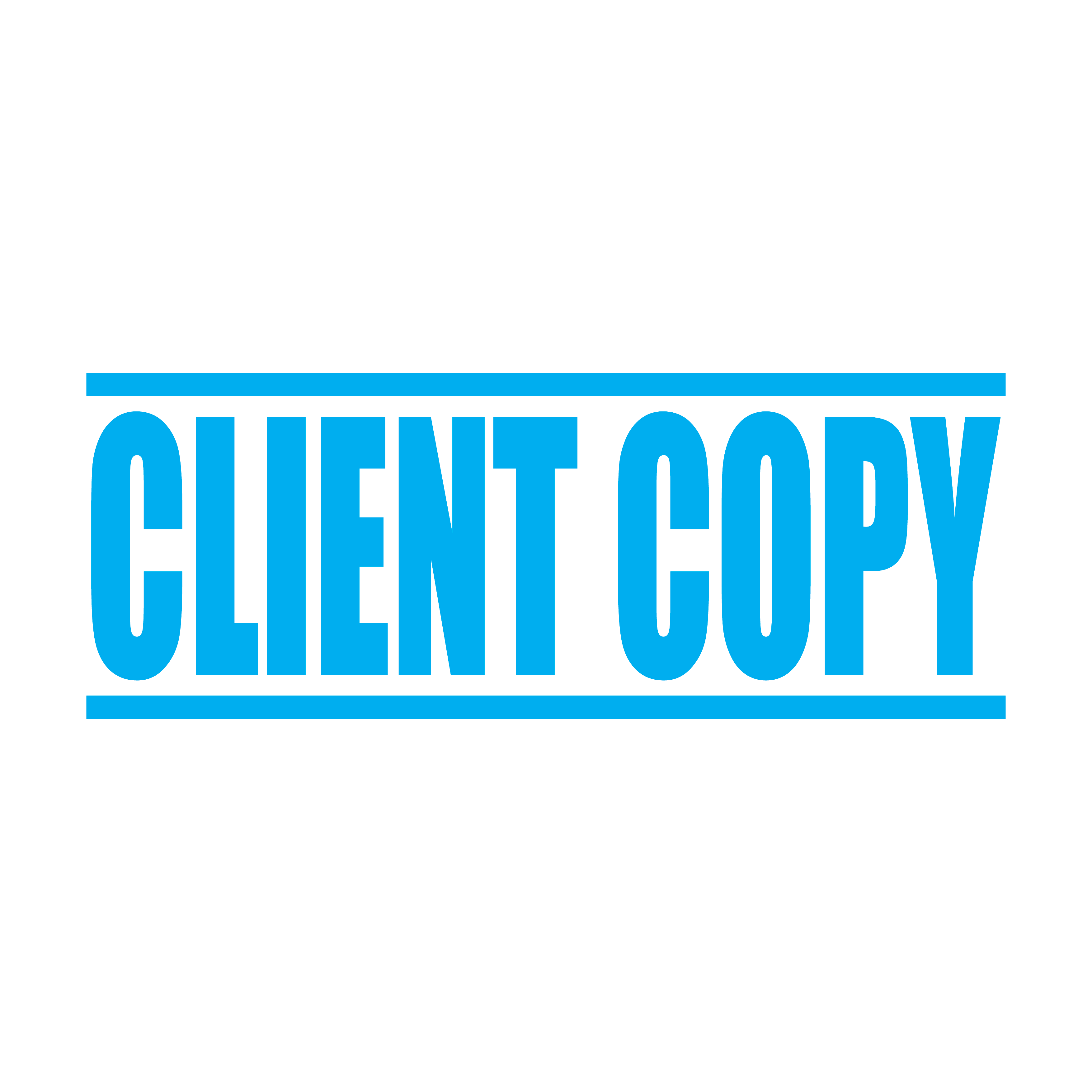 "A cyan self inking rubber stamp with the word 'CLIENT COPY' printed in bold capital letters in turquoise ink. stampers hand stamp office business inventory documents sky blue ink
"