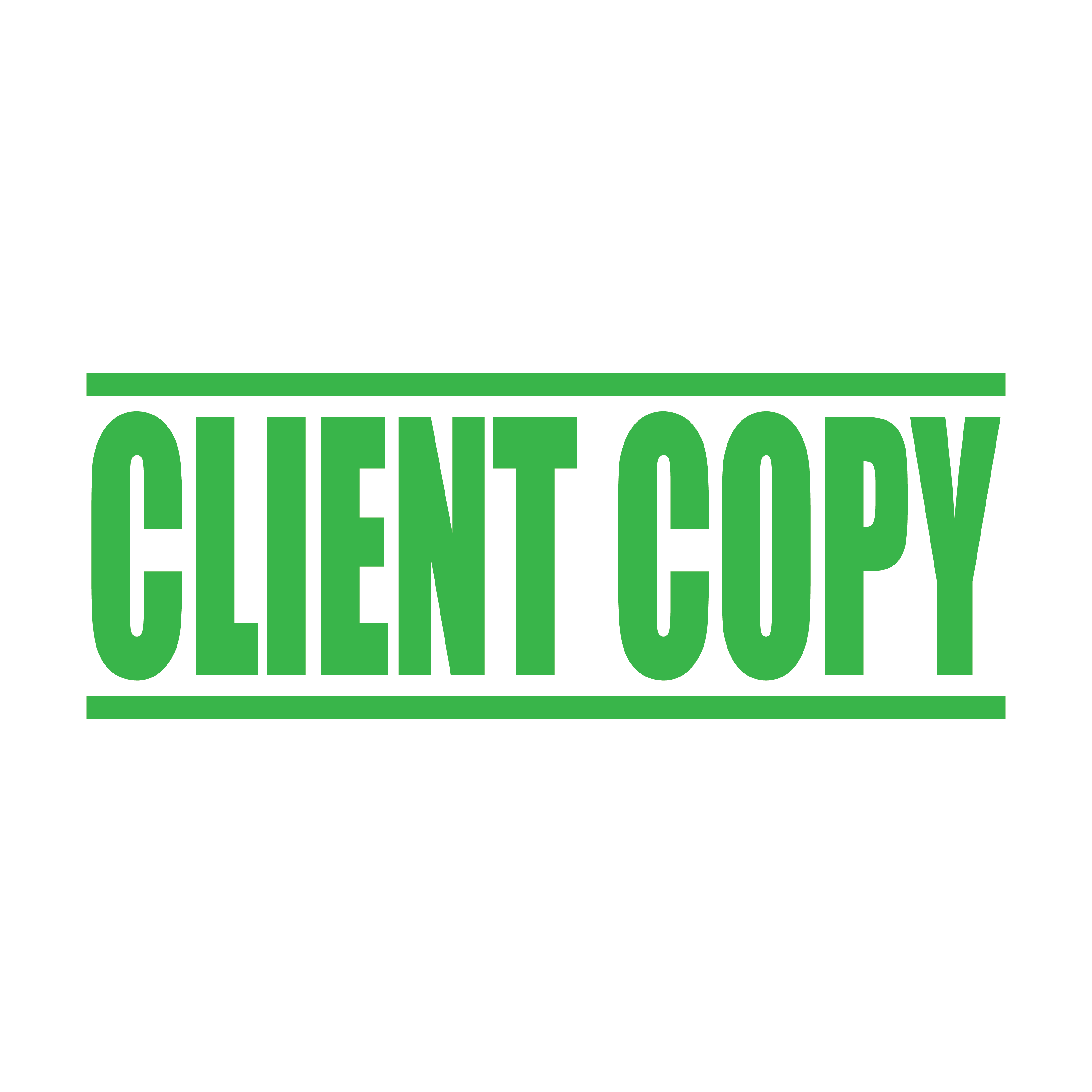 "An apple green self inking rubber stamp with the word 'CLIENT COPY' printed in bold capital letters in apple green ink. stampers hand stamp office business inventory documents apple green ink
"