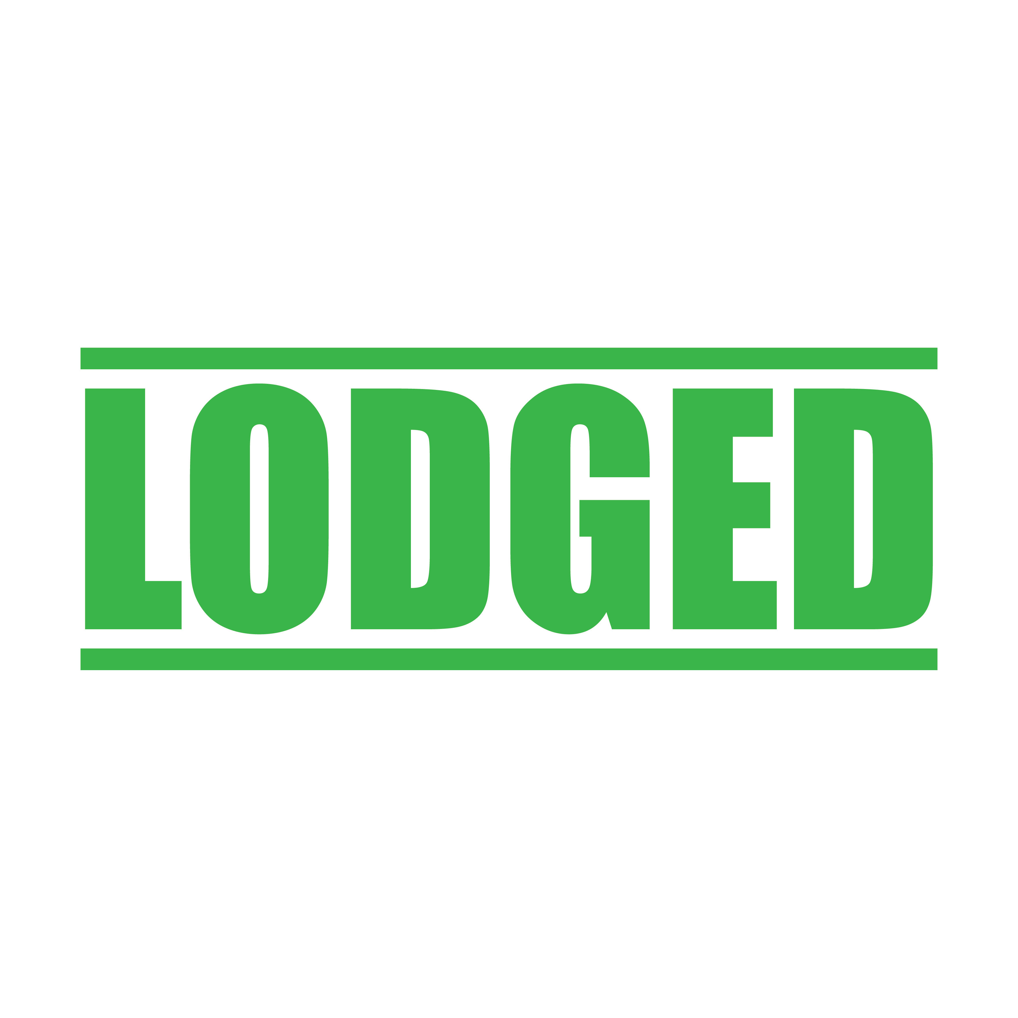 A apple green self inking rubber stamp with the word 'Lodged' printed in bold capital letters in apple green ink. stampers hand stamp office business inventory documents