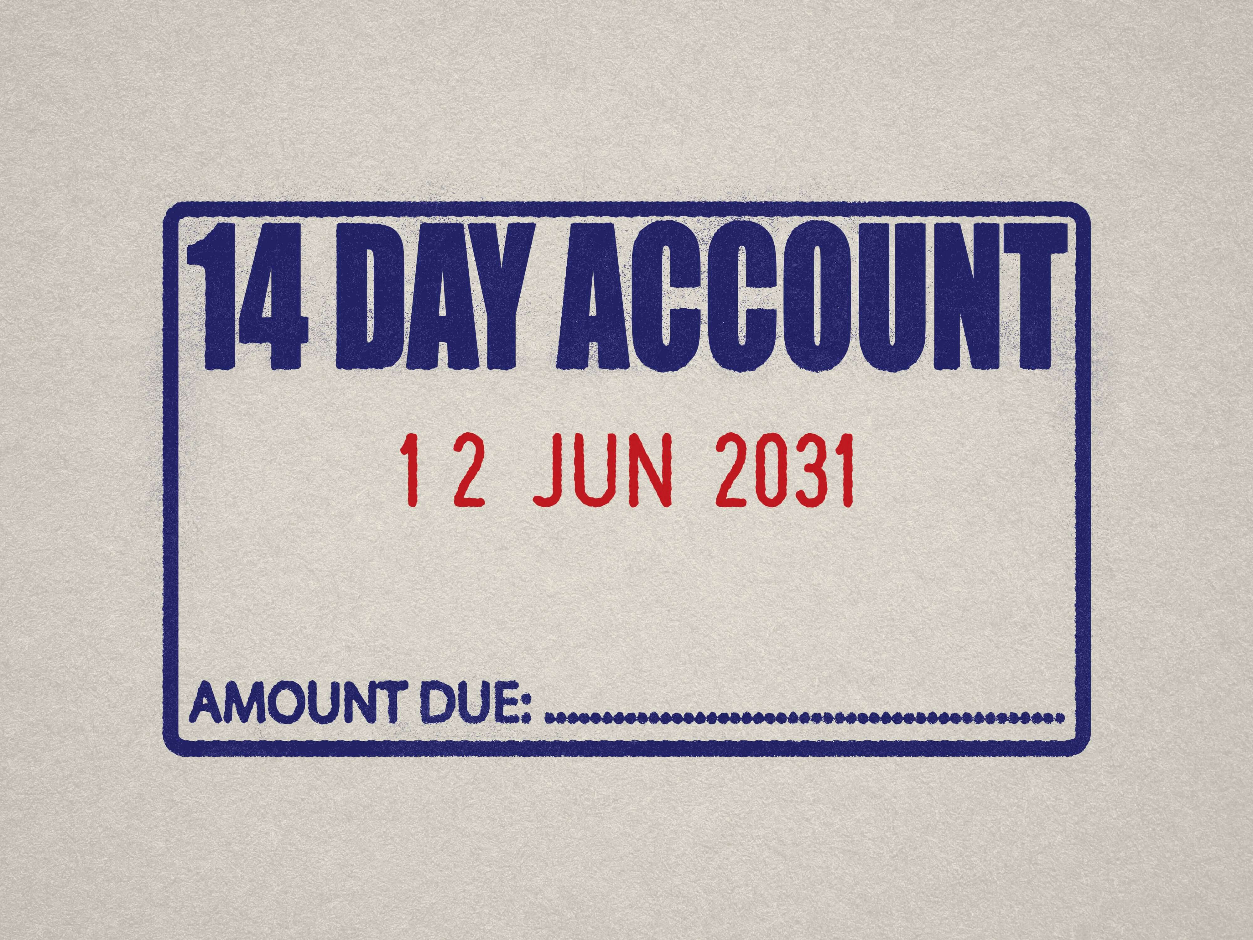 red and Blue Stamp print 14 Day Account