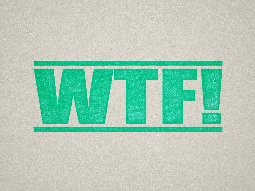 Mint-colored WTF rubber stamp