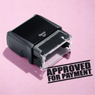 mock up design or lifestyle image of 'Approved For Payment' rubber stamp blackink in paper background stampers hand stamp office business inventory documents
