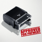 mock up design or lifestyle image of 'Approved For Payment' rubber stamp red ink in paper background stampers hand stamp office business inventory documents
