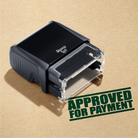 mock up design or lifestyle image of 'Approved For Payment' rubber stamp green ink in paper background stampers hand stamp office business inventory documents
