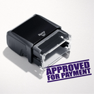 mock up design or lifestyle image of 'Approved For Payment' rubber stamp violet ink in paper background stampers hand stamp office business inventory documents purple
