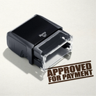 mock up design or lifestyle image of 'Approved For Payment' rubber stamp brown ink in paper background stampers hand stamp office business inventory documents
