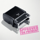mock up design of 'Approved For Payment" rubber stamp pink ink in paper background stampers hand stamp office business inventory documents
